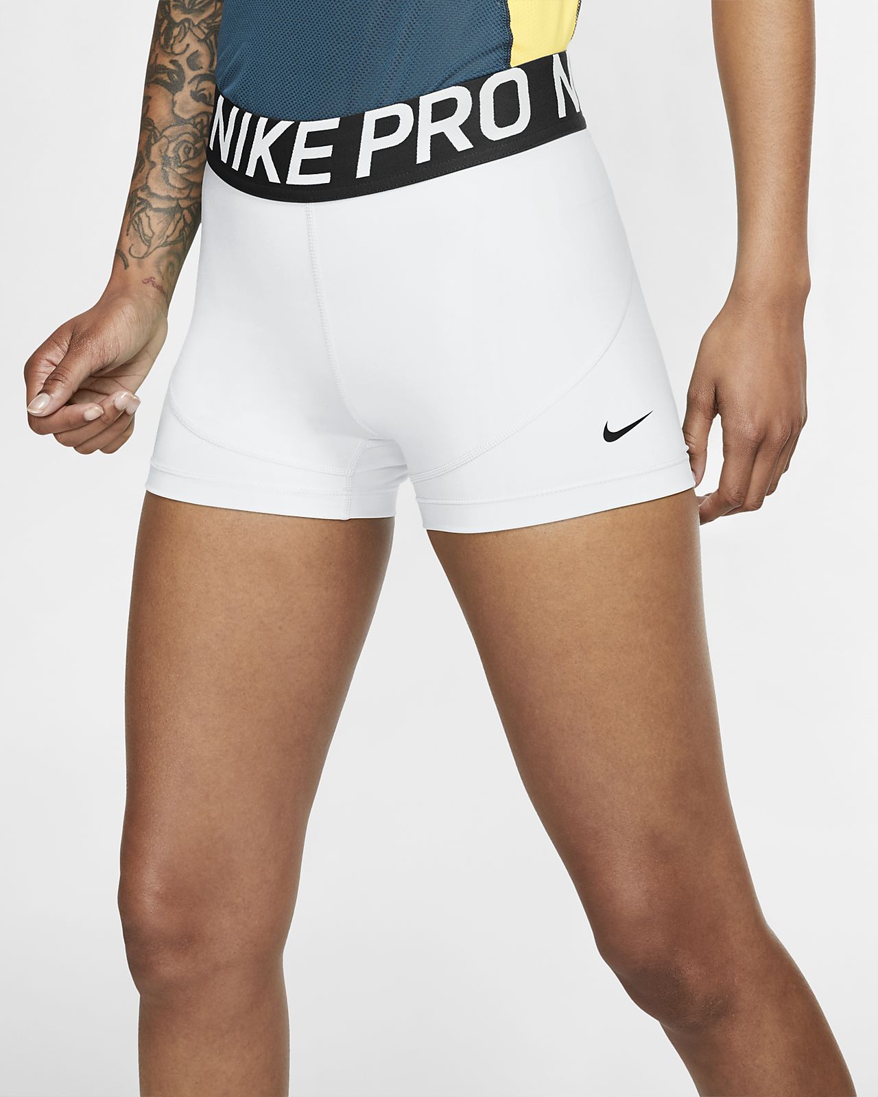 white nike pros shorts