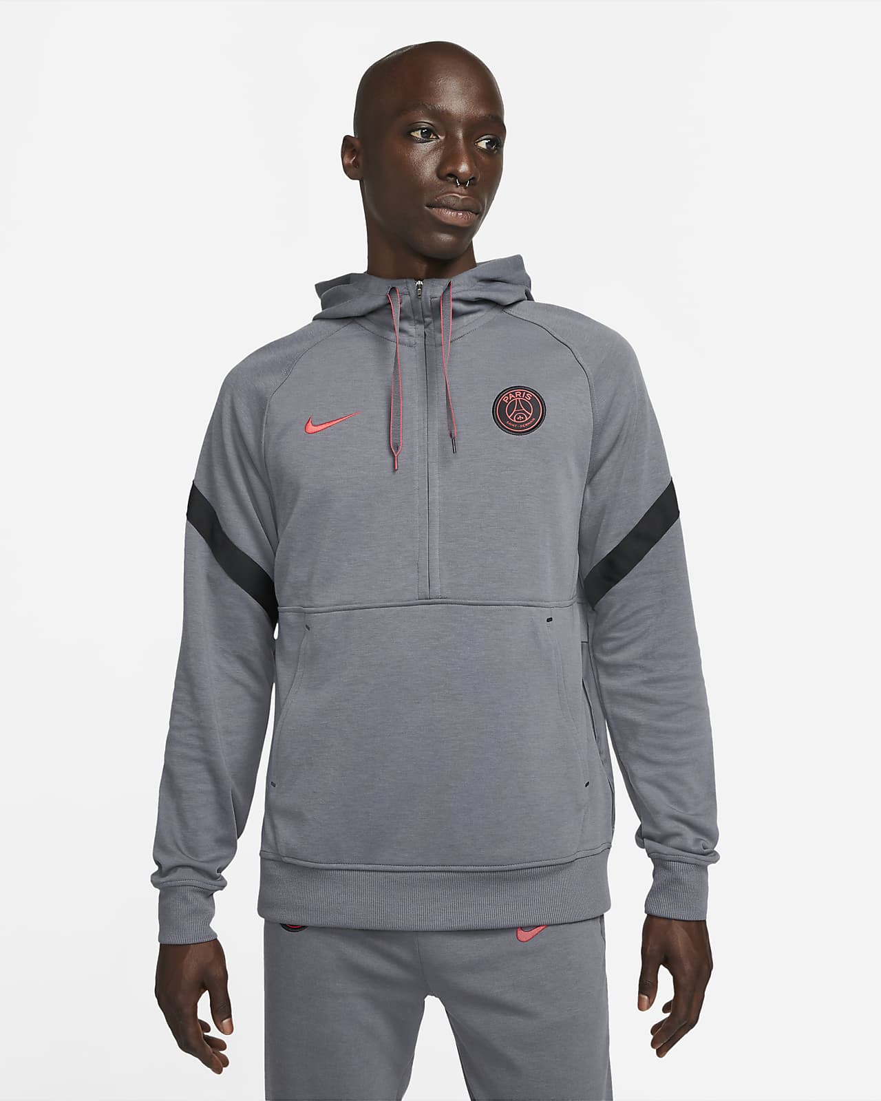 Sweat à capuche de football à demi-zip en tissu Fleece Paris Saint-Germain pour Homme