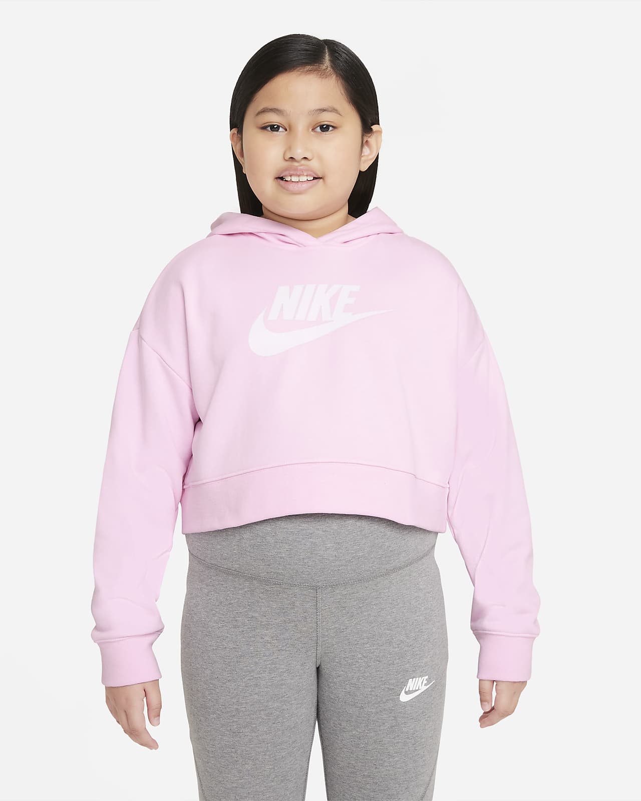 Sudadera con capucha corta de French Terry para niña talla grande (talla extendida) Nike Sportswear Club