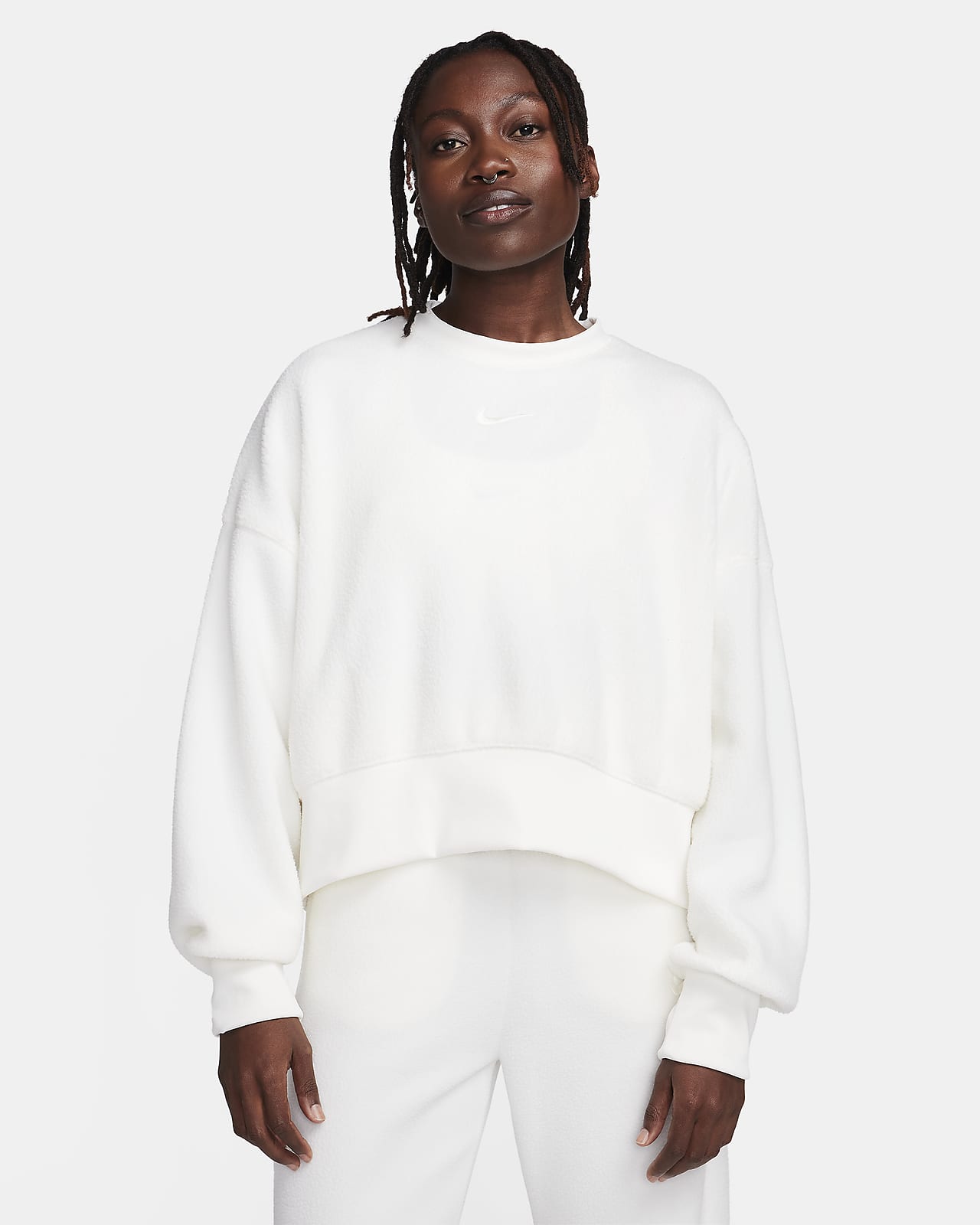 Sudadera con cuello redondo de tejido Fleece oversized para mujer Mod Crop Nike Sportswear Plush