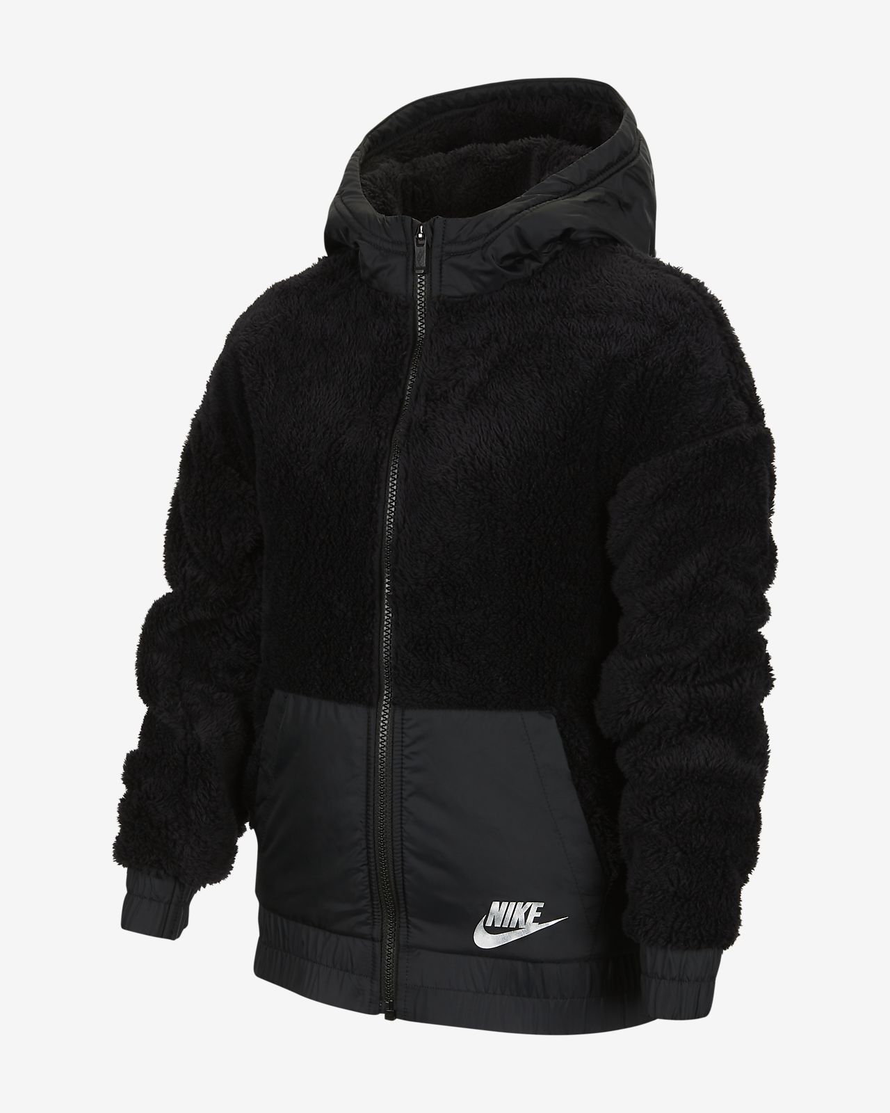 black sherpa jacket with hood