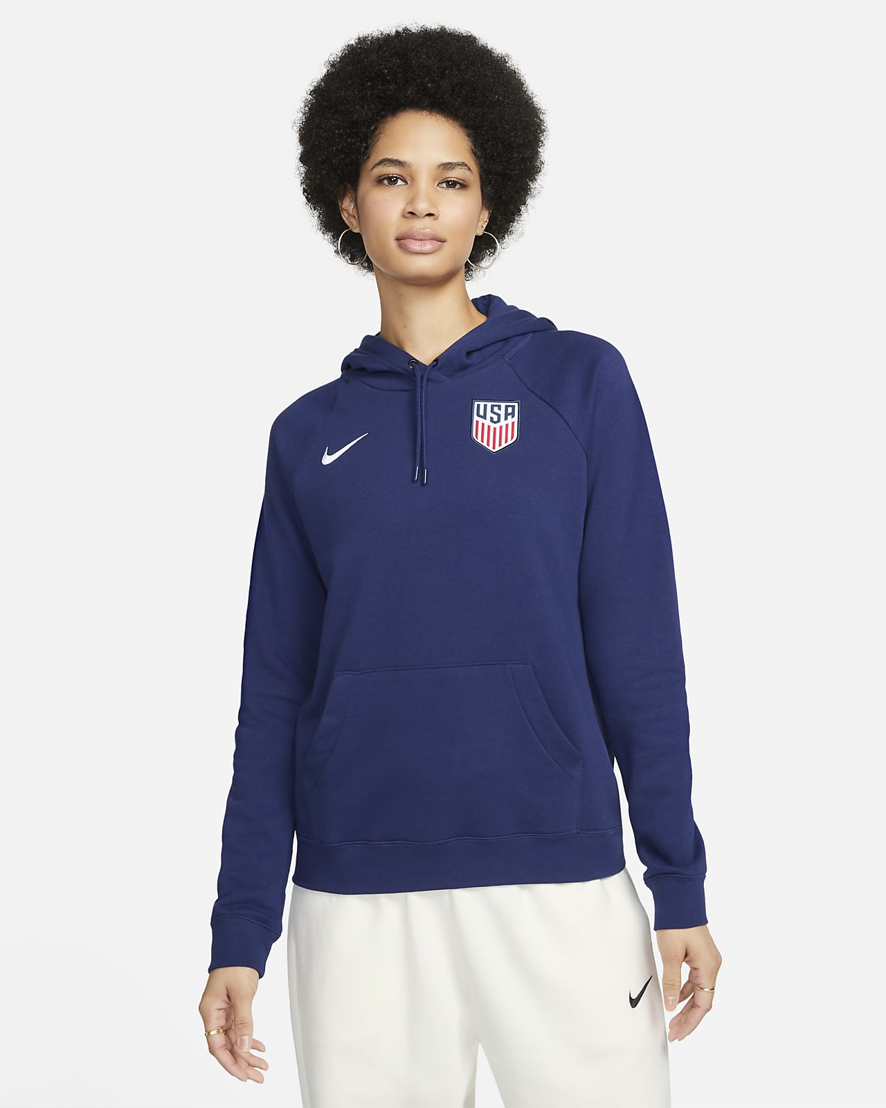 Sudadera con gorro de fútbol de tejido Fleece sin cierre para mujer de EE. UU.
