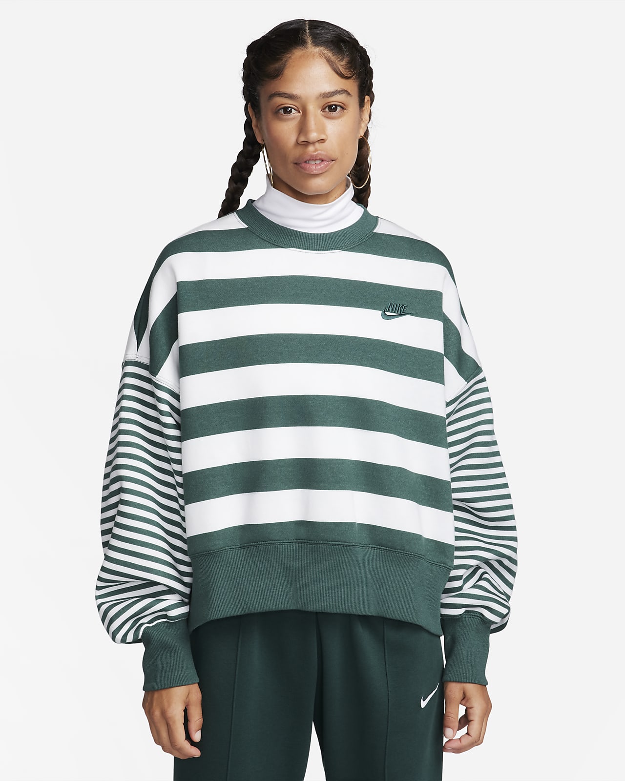 Nike Sportswear Phoenix Fleece Women's Over-Oversized Striped Crew-Neck Sweatshirt