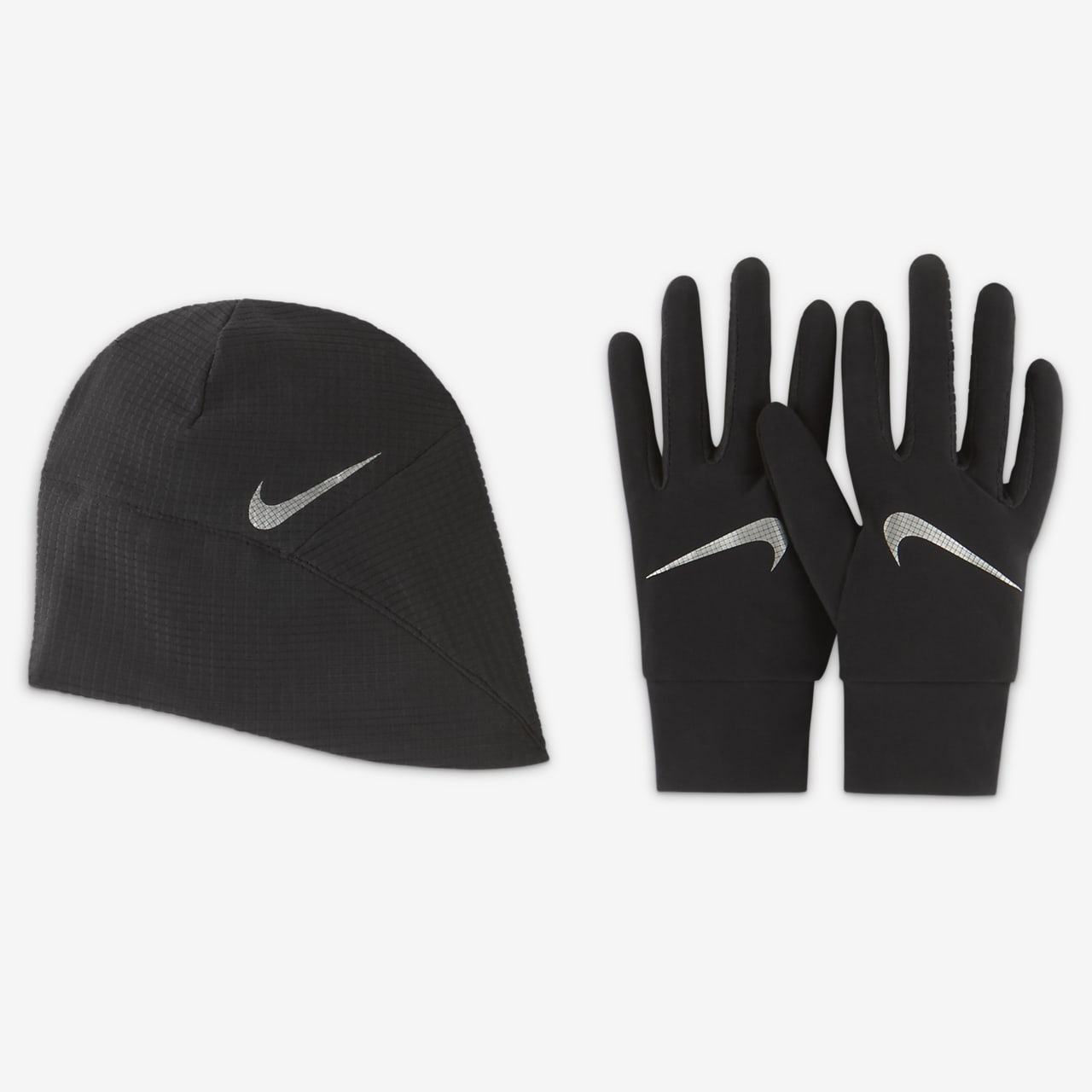 Nike Mens Essential Running Hat and Glove Set Black/Silver L/XL