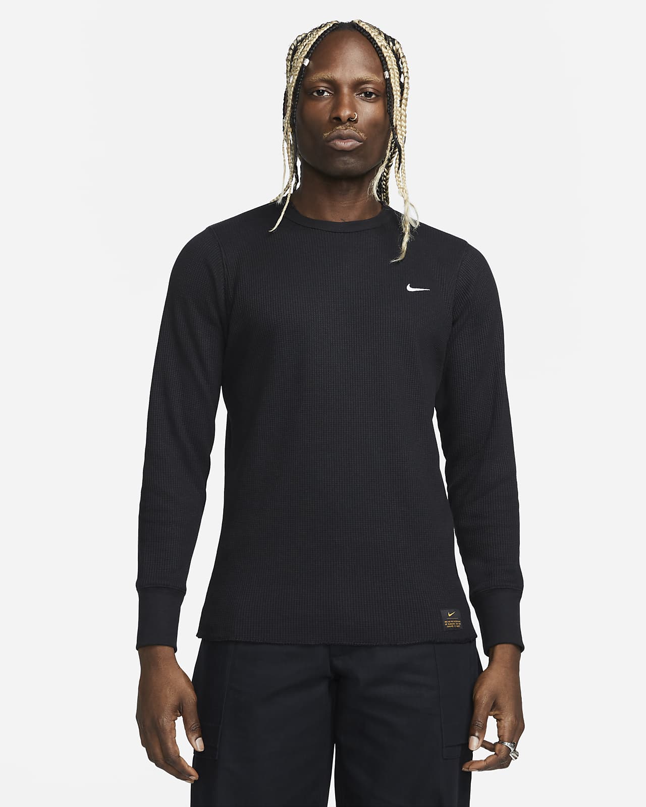 Långärmad, kraftig våfflad tröja Nike Life för män