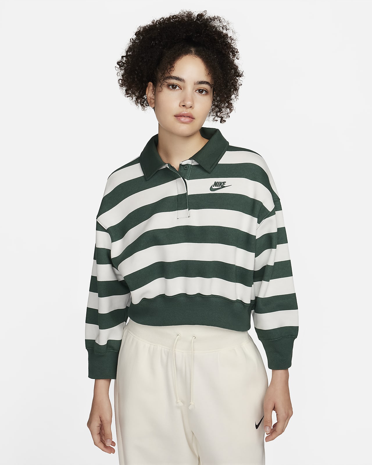 Nike Sportswear Phoenix Fleece Women's Oversized 3/4-Sleeve Striped Crop Polo