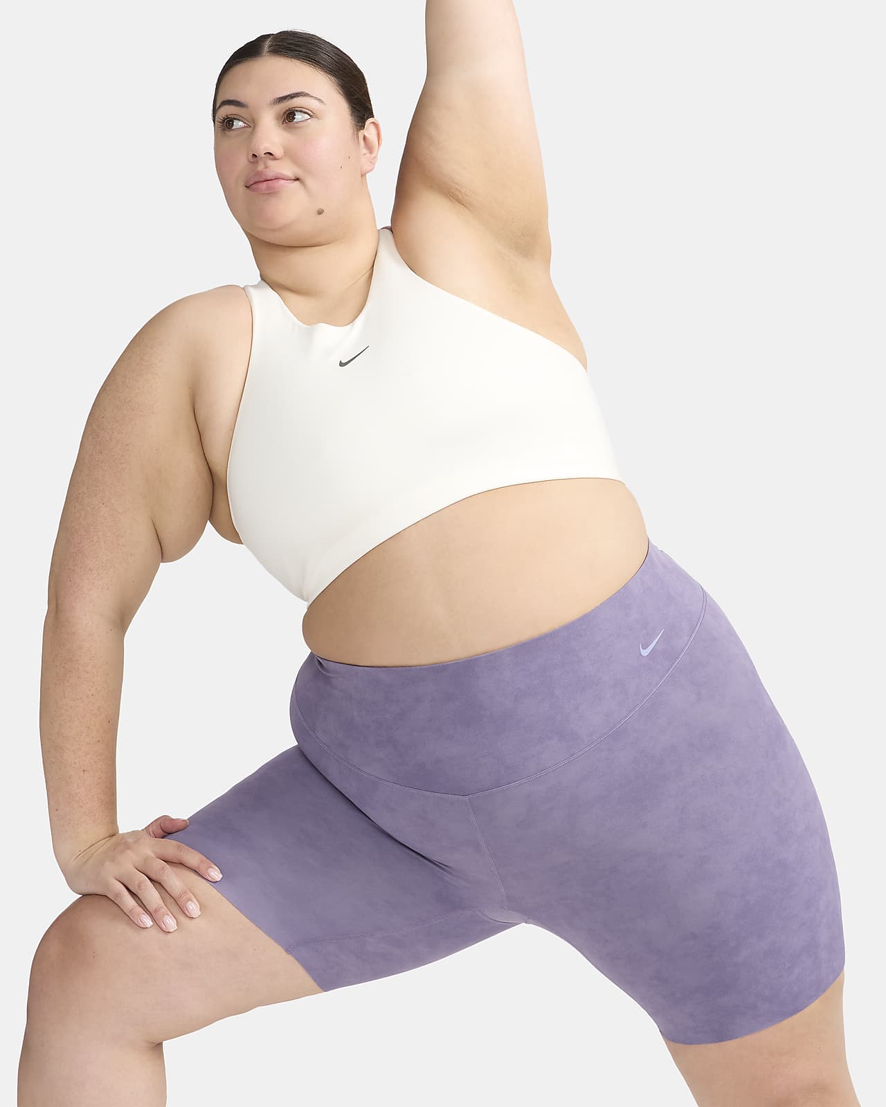 Calções tipo ciclista de 20 cm de cintura subida e suporte ligeiro Nike Zenvy Tie-Dye para mulher (tamanhos grandes)