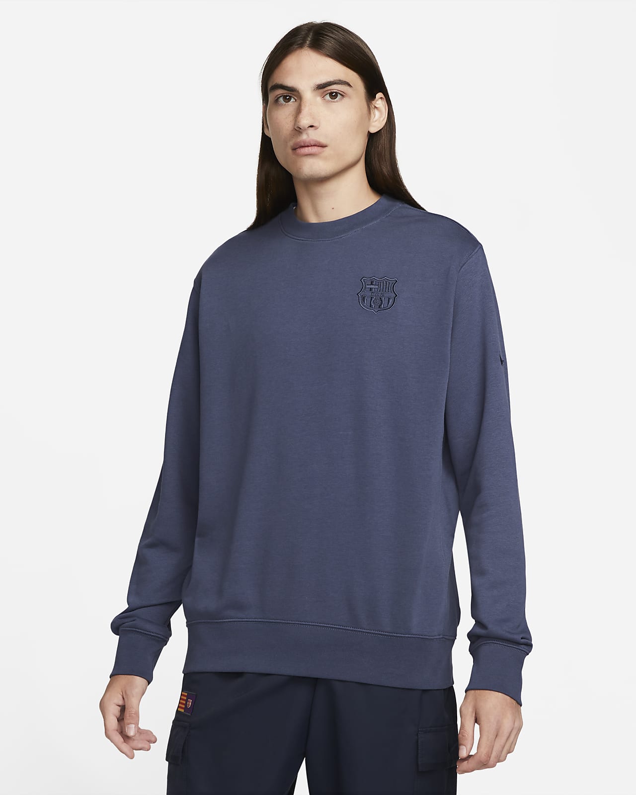 Męska bluza piłkarska z półokrągłym dekoltem z dzianiny dresowej Nike FC Barcelona Club (wersja trzecia)
