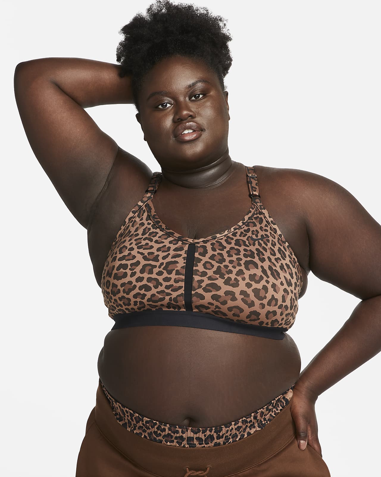 Nike Indy Women's Light-Support 1-Piece Pad V-Neck Leopard Print Sports Bra (Plus Size)