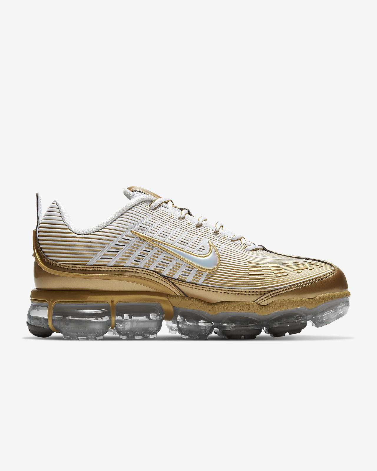 nike running vapormax 19 trainers in white and gold