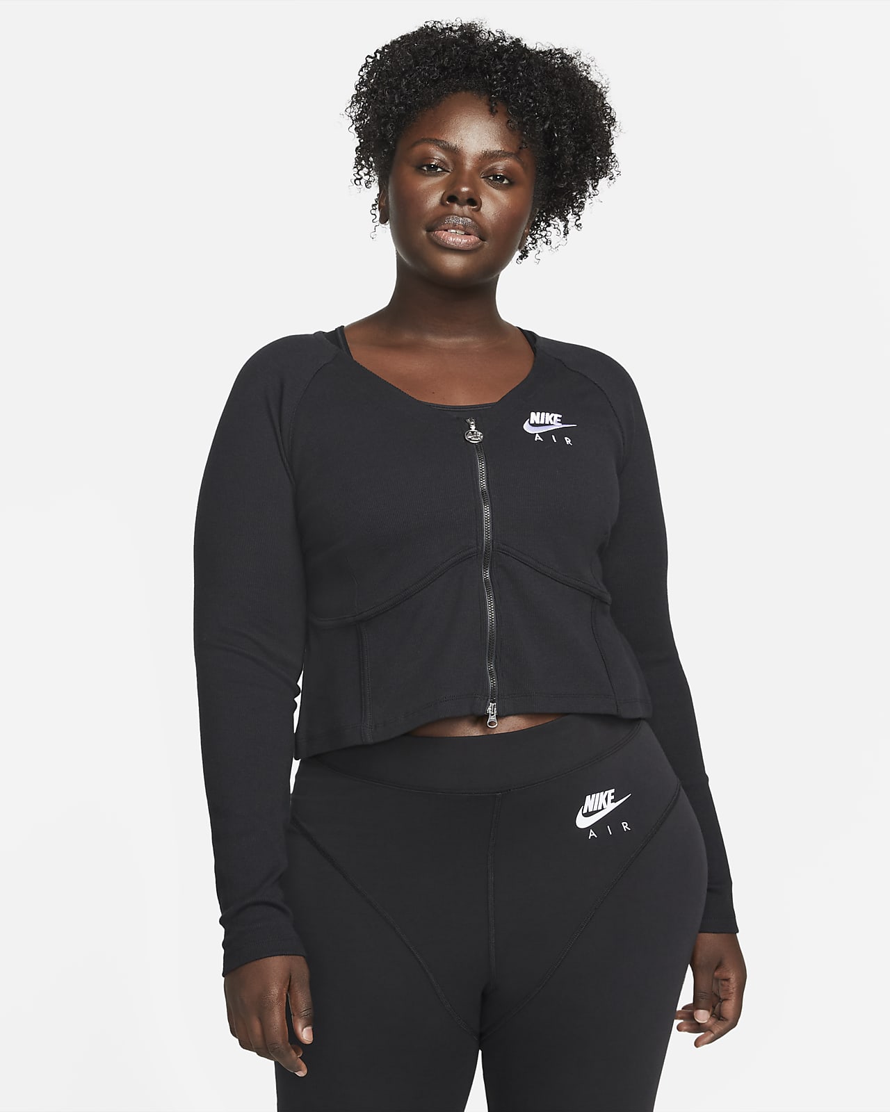 Nike Air geripptes Langarm-Oberteil mit durchgehendem Reißverschluss für Damen (große Größe)