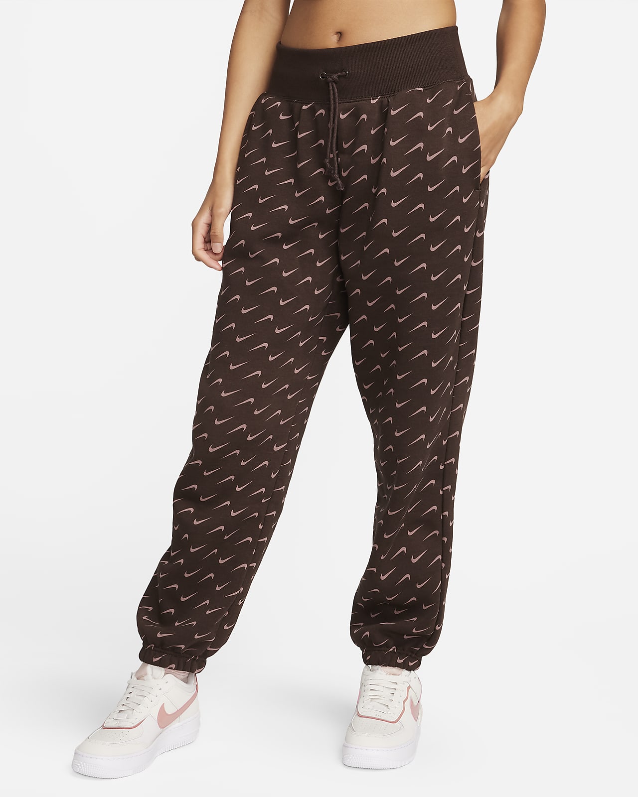 Oversized Nike Sportswear Phoenix-sweatpants i fleece med print til kvinder