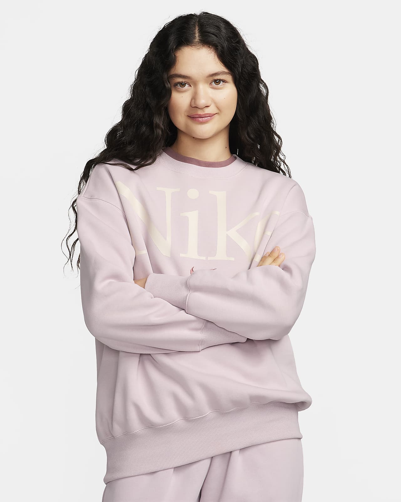 Nike Sportswear Phoenix Fleece ekstra stor sweatshirt med rund hals og logo til dame