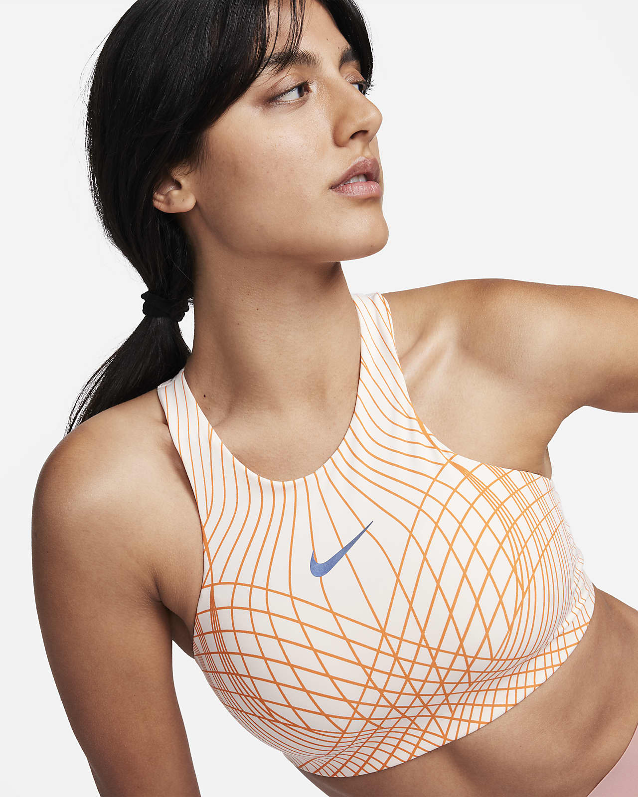 Dámská sportovní podprsenka Nike Swoosh s vysokým límcem a vycpávkami se střední oporou