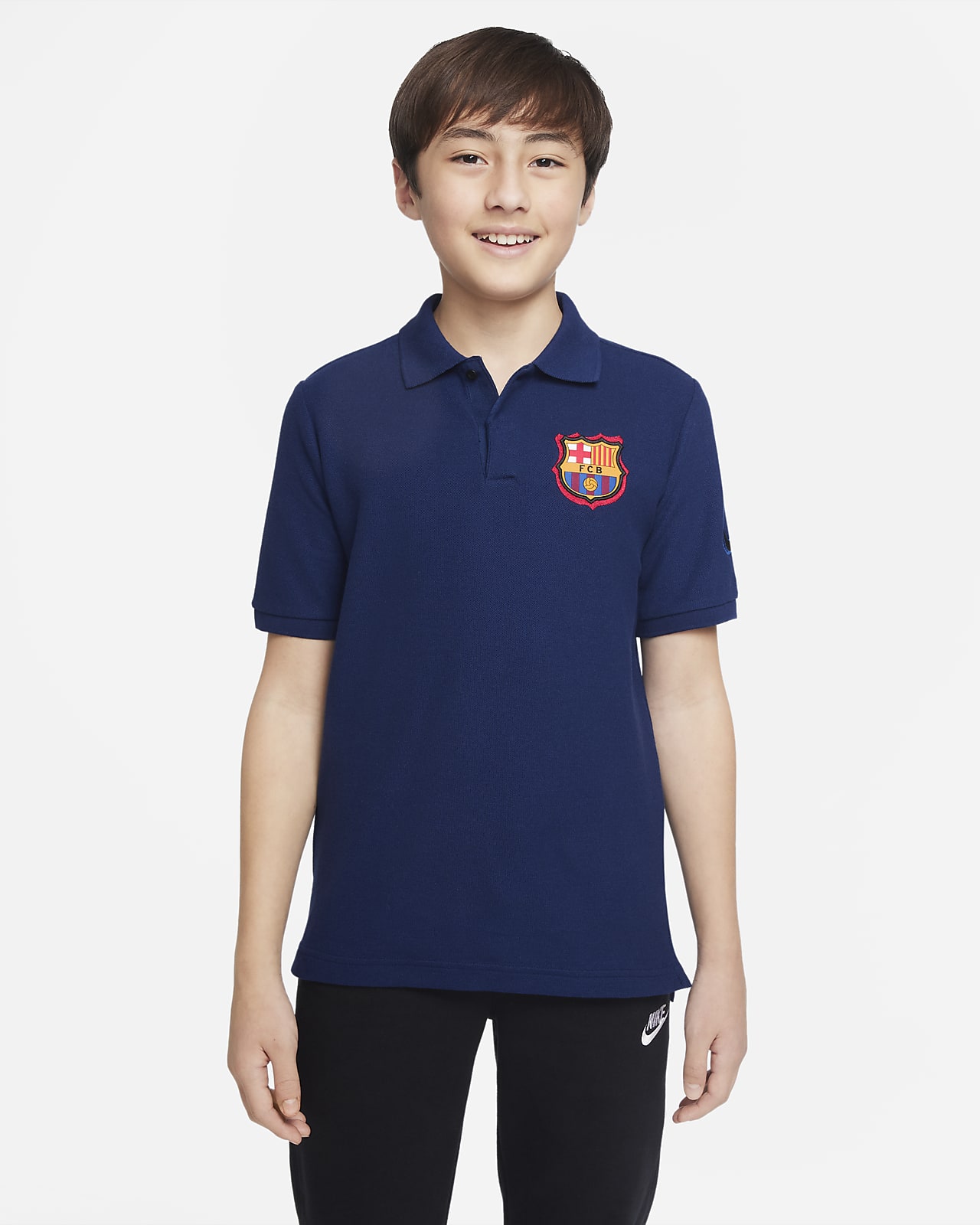 Kortärmad fotbollspikétröja FC Barcelona för ungdom