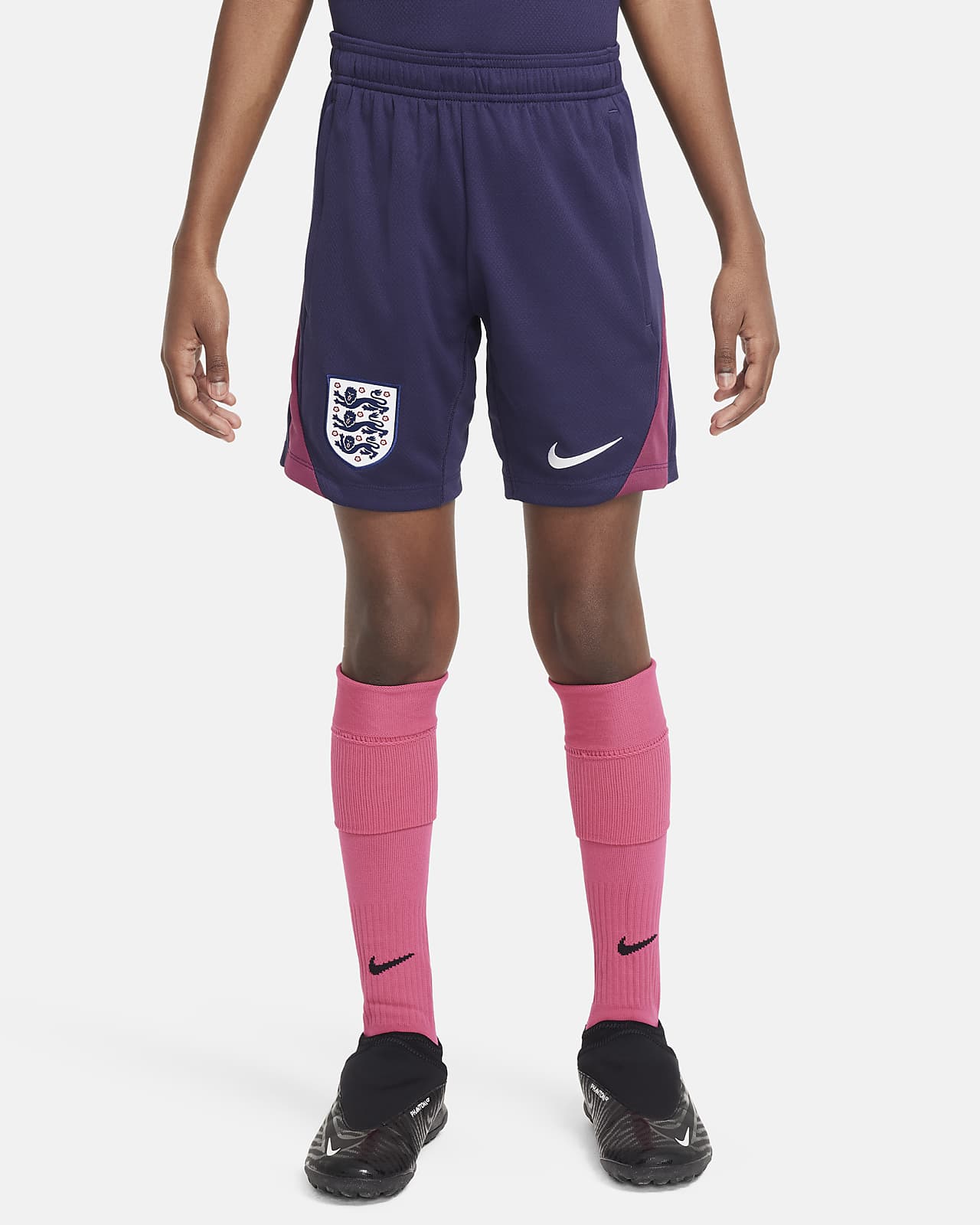 Maskinstrikkede England Strike Nike Dri-FIT-fodboldshorts til større børn