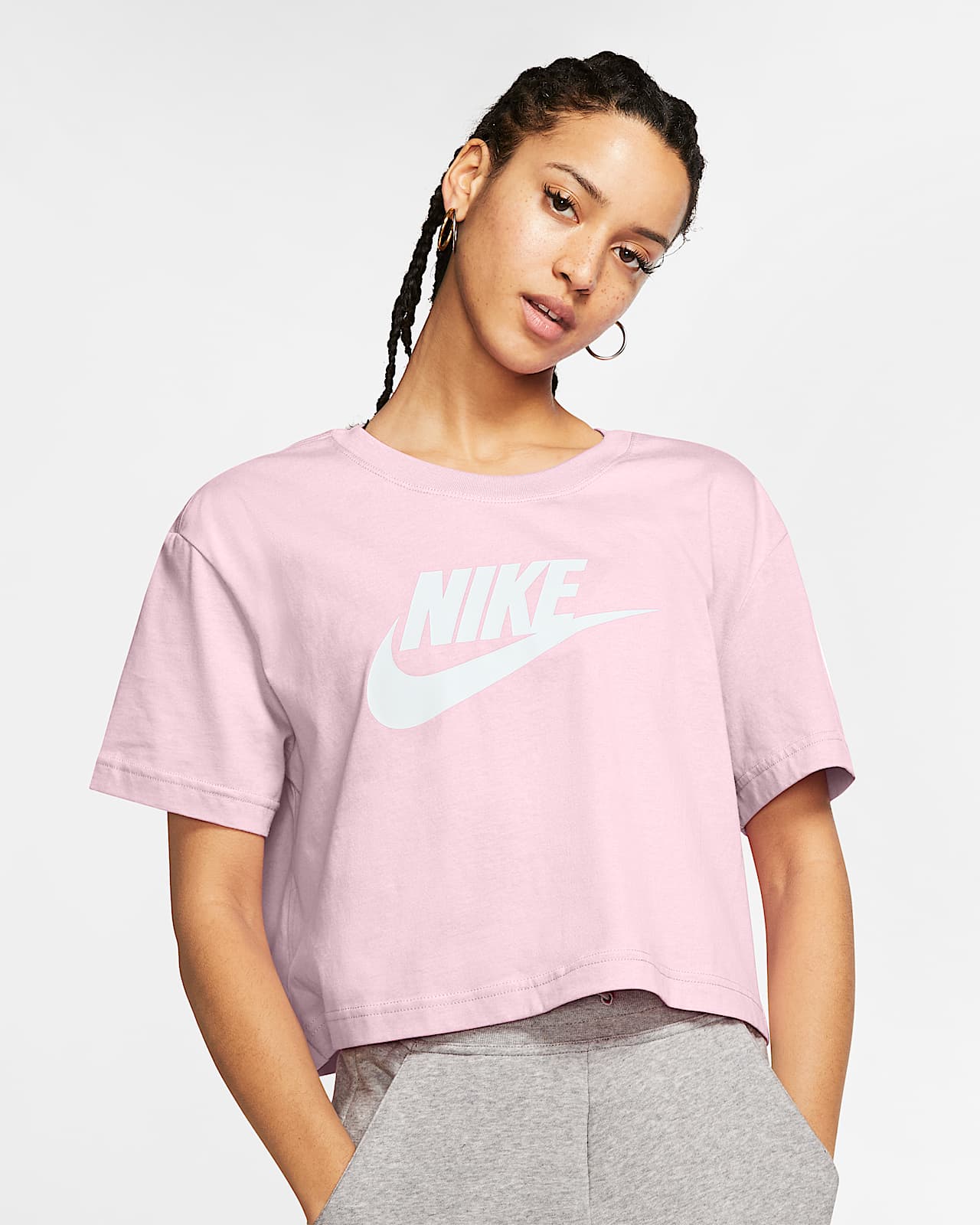 Nike Womens Tops Cropped T Shirt Essential Swoosh Ladies Crop Cotton T-Shirt