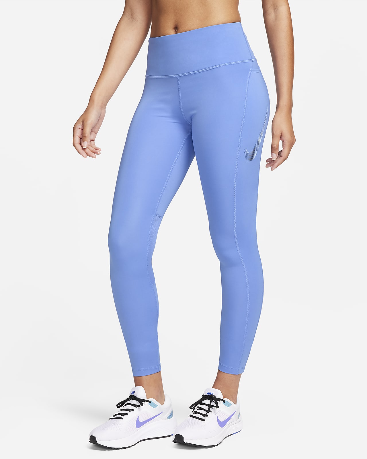 Leggings i 7/8-längd Nike Fast med medelhög midja, fickor och tryck för kvinnor