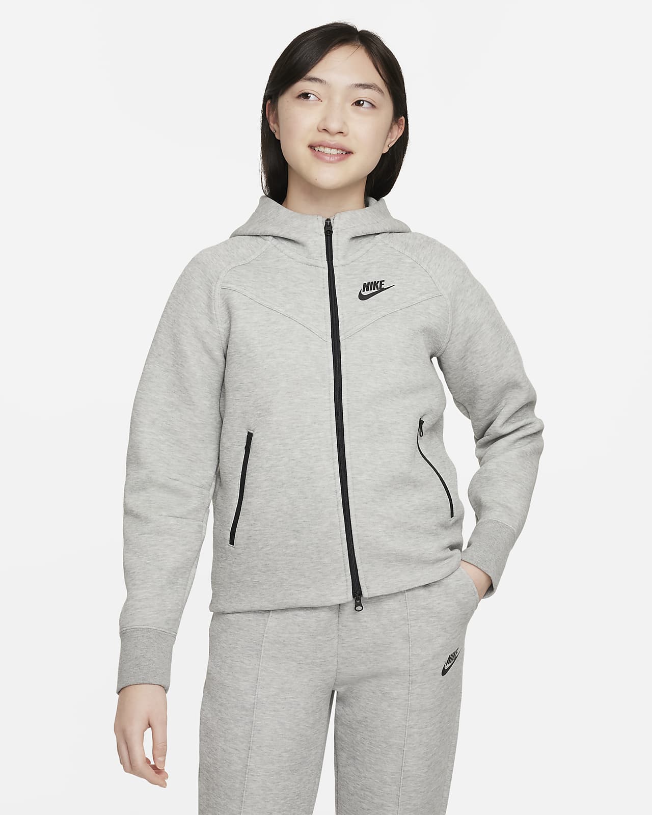 Mikina s kapucí a dlouhým zipem Nike Sportswear Tech Fleece pro větší děti (dívky)