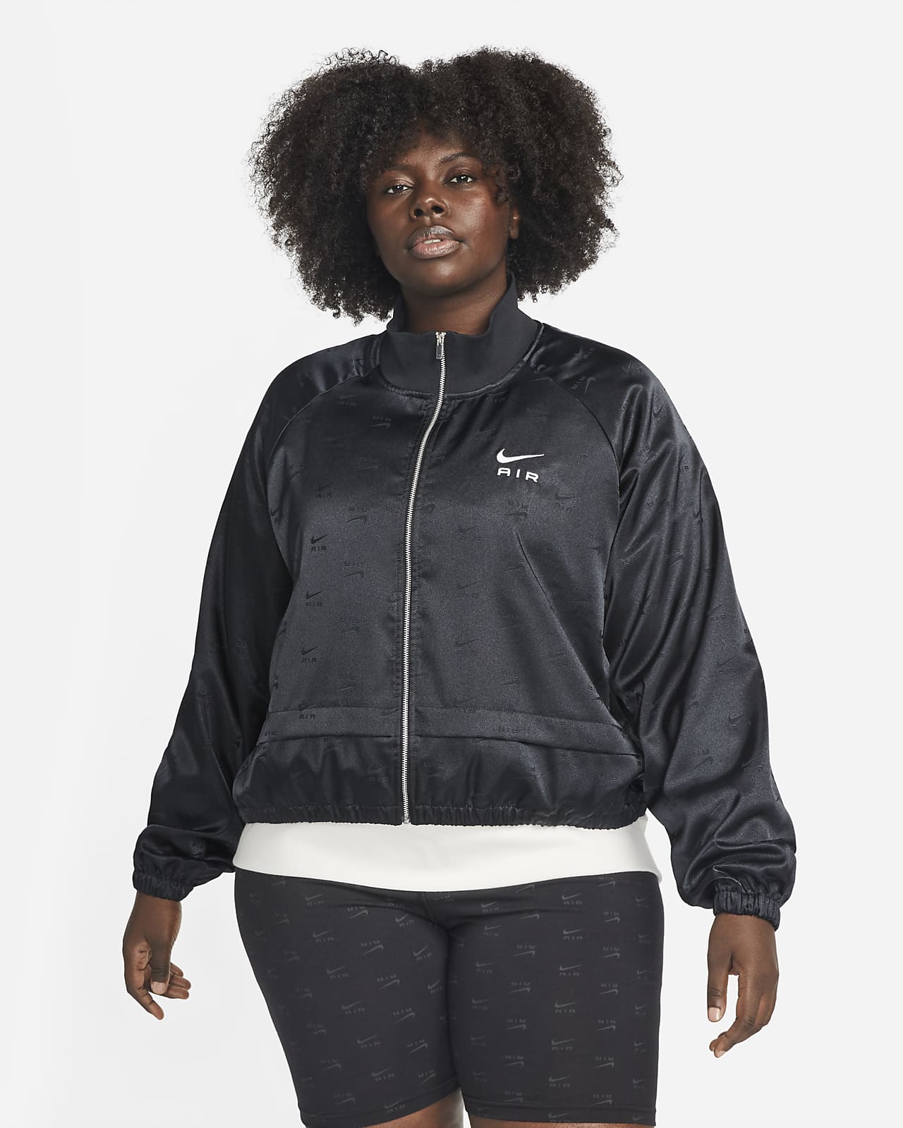 Nike Air Satin-Jacke mit durchgehendem Reißverschluss für Damen (große Größe)