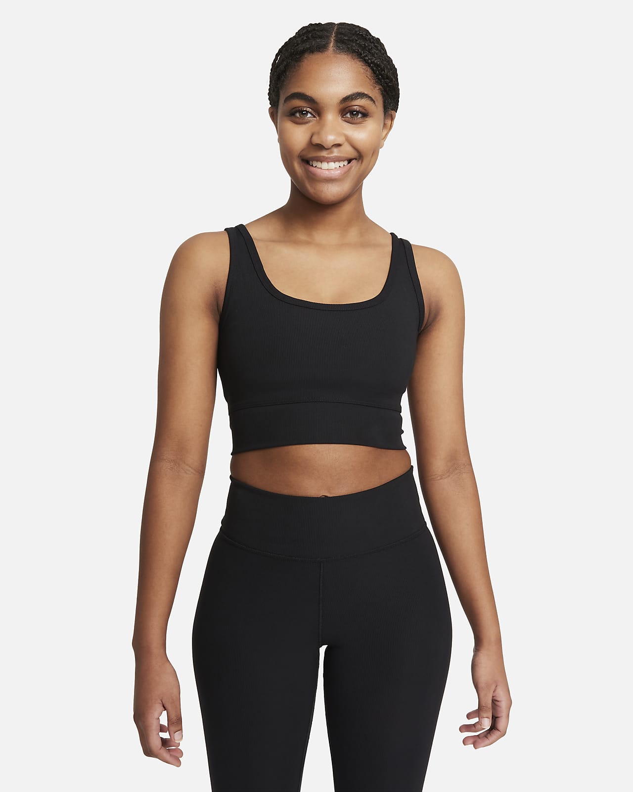 Camiseta de tirantes de entrenamiento corta y de tela de canalé para mujer Nike Luxe