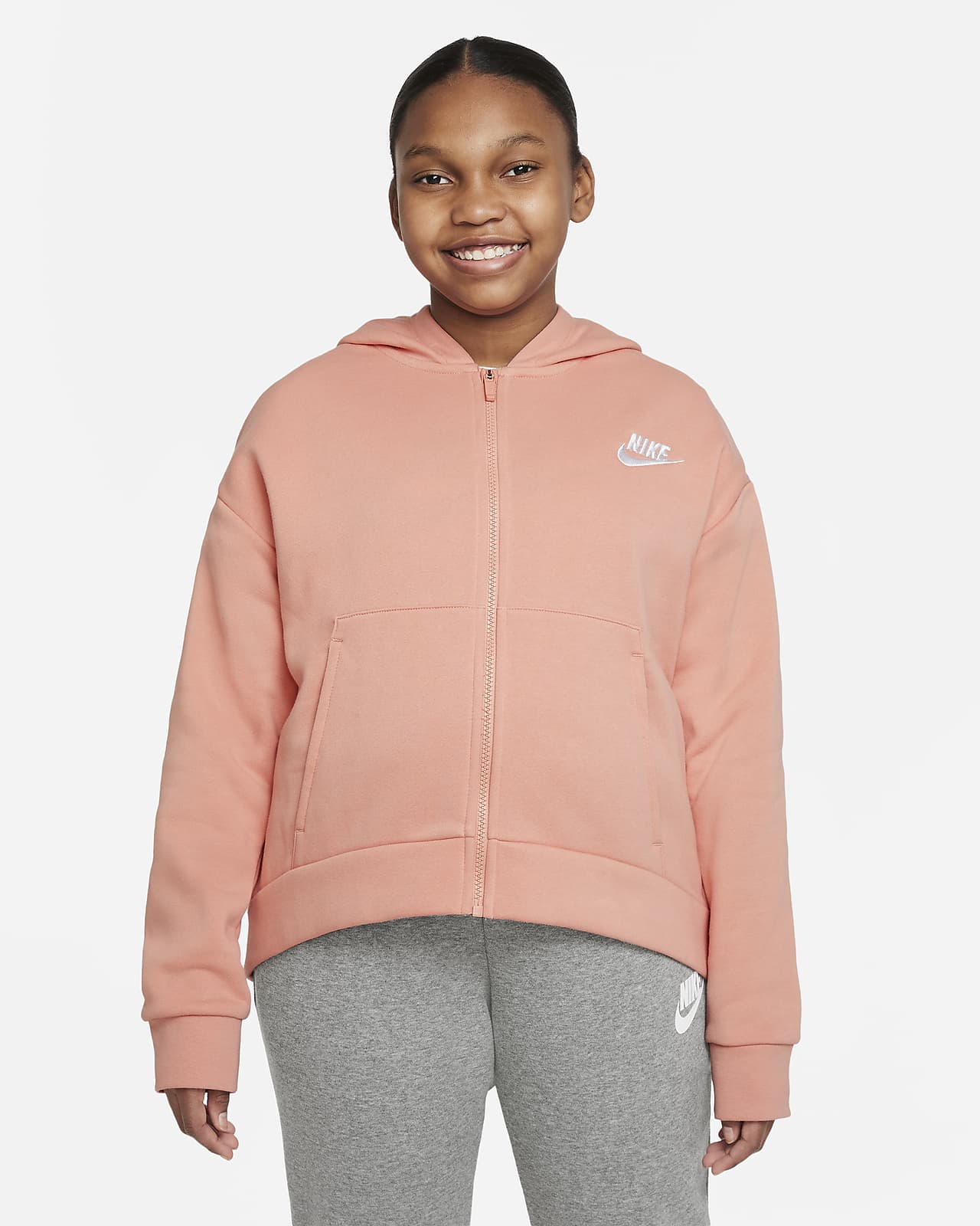 Nike Sportswear Club Fleece Older Kids' (Girls') Full-Zip Hoodie (Extended Size)
