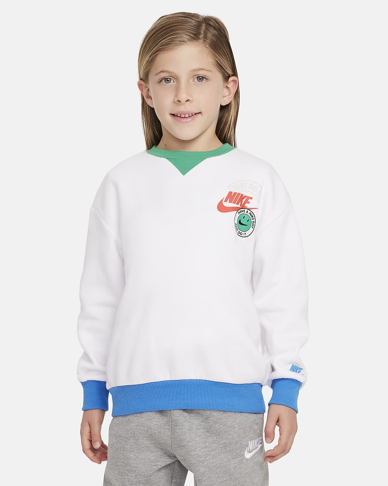 Sudadera de cuello redondo de tela de canalé con bloques de color para niños talla pequeña Nike Sportswear
