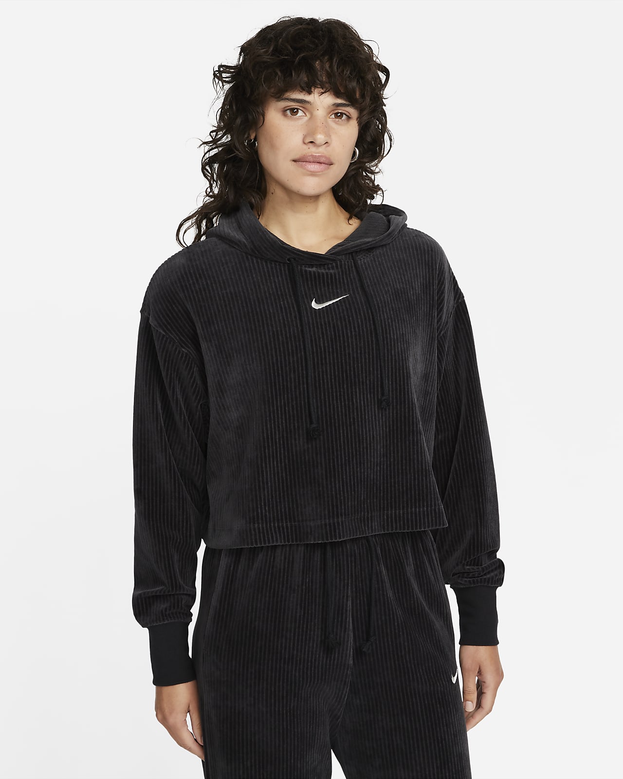 Kort Nike Sportswear-pullover-hættetrøje i velour til kvinder