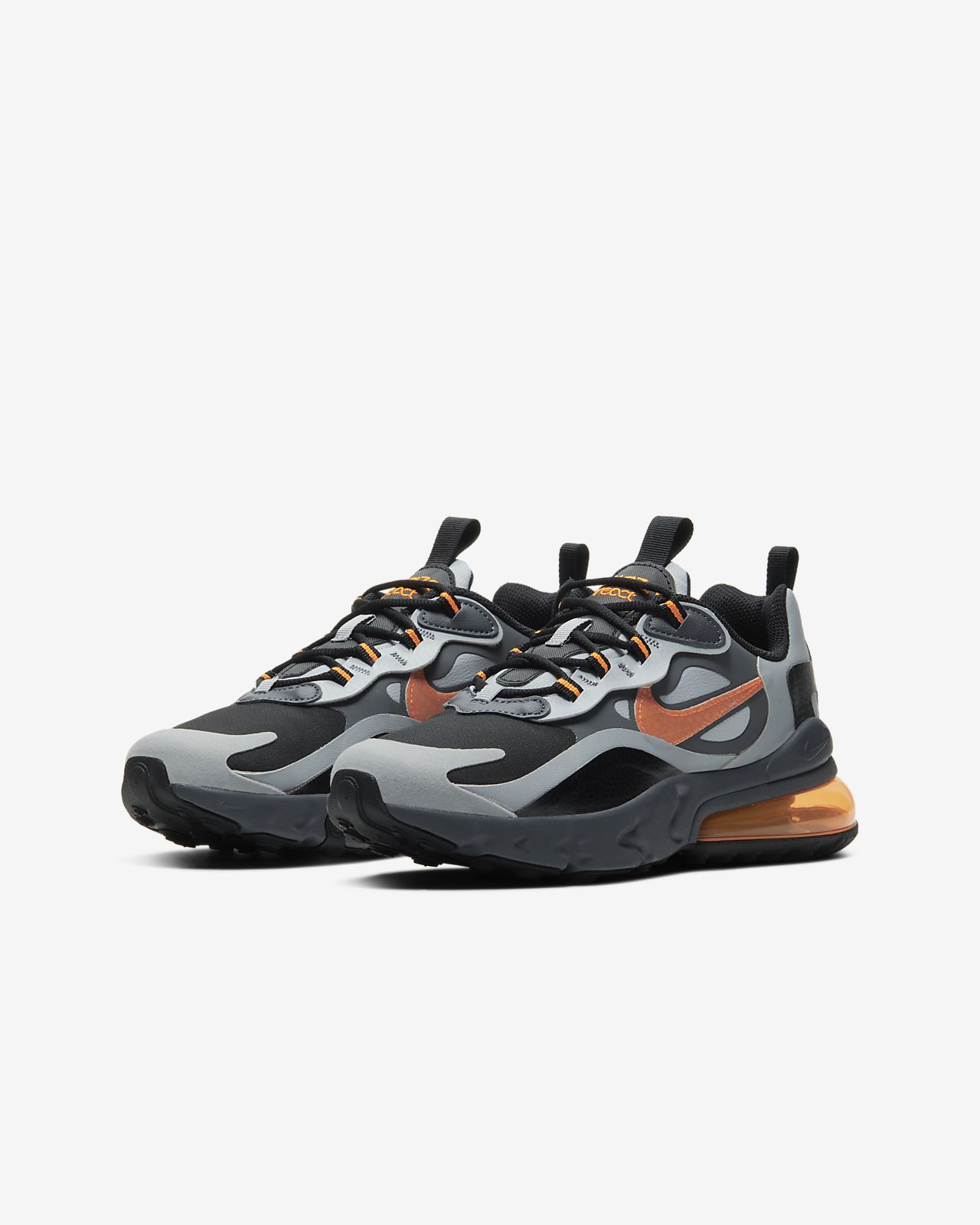 nike junior air max 270 react trainer black / orange / grey nike junior air max 270 react trainer black / orange / grey