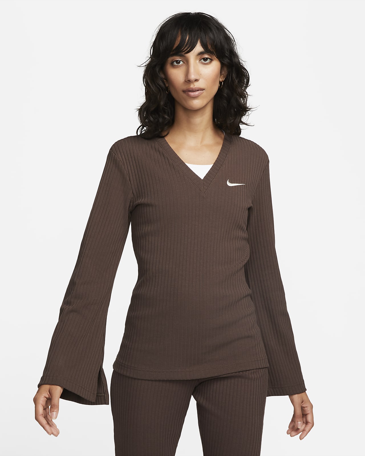 Nike Sportswear Women's Ribbed Jersey Long-Sleeve V-Neck Top