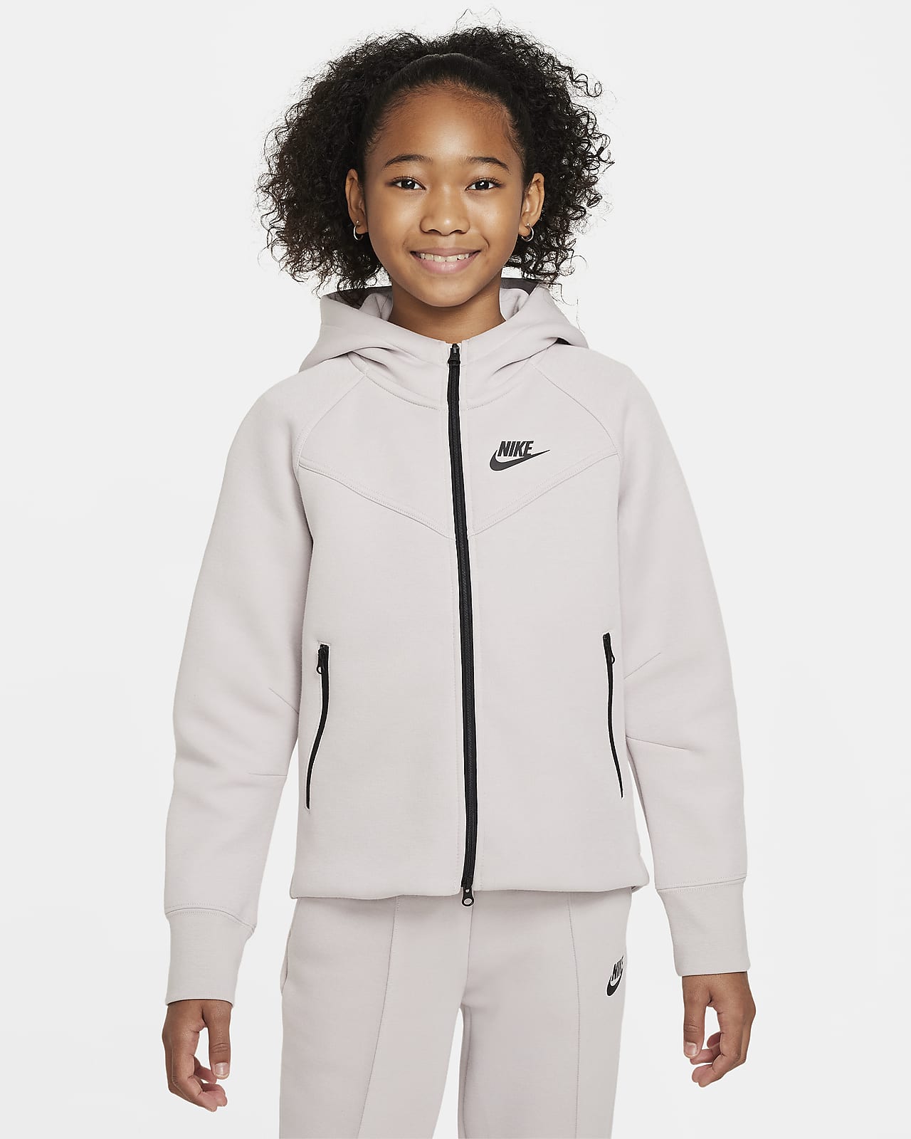 Mikina s kapucí a dlouhým zipem Nike Sportswear Tech Fleece pro větší děti (dívky)