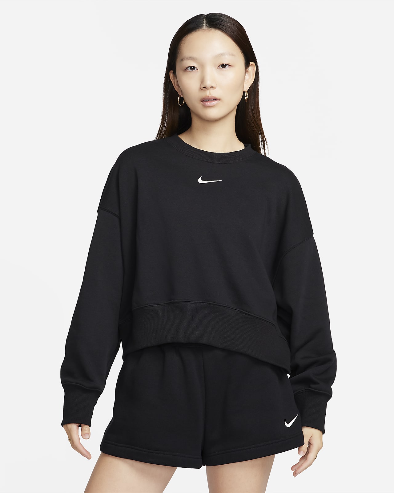 เสื้อวอร์มคอกลมผ้าเฟรนช์เทรีขนาดโอเวอร์-โอเวอร์ไซส์ผู้หญิง Nike Sportswear Phoenix Fleece