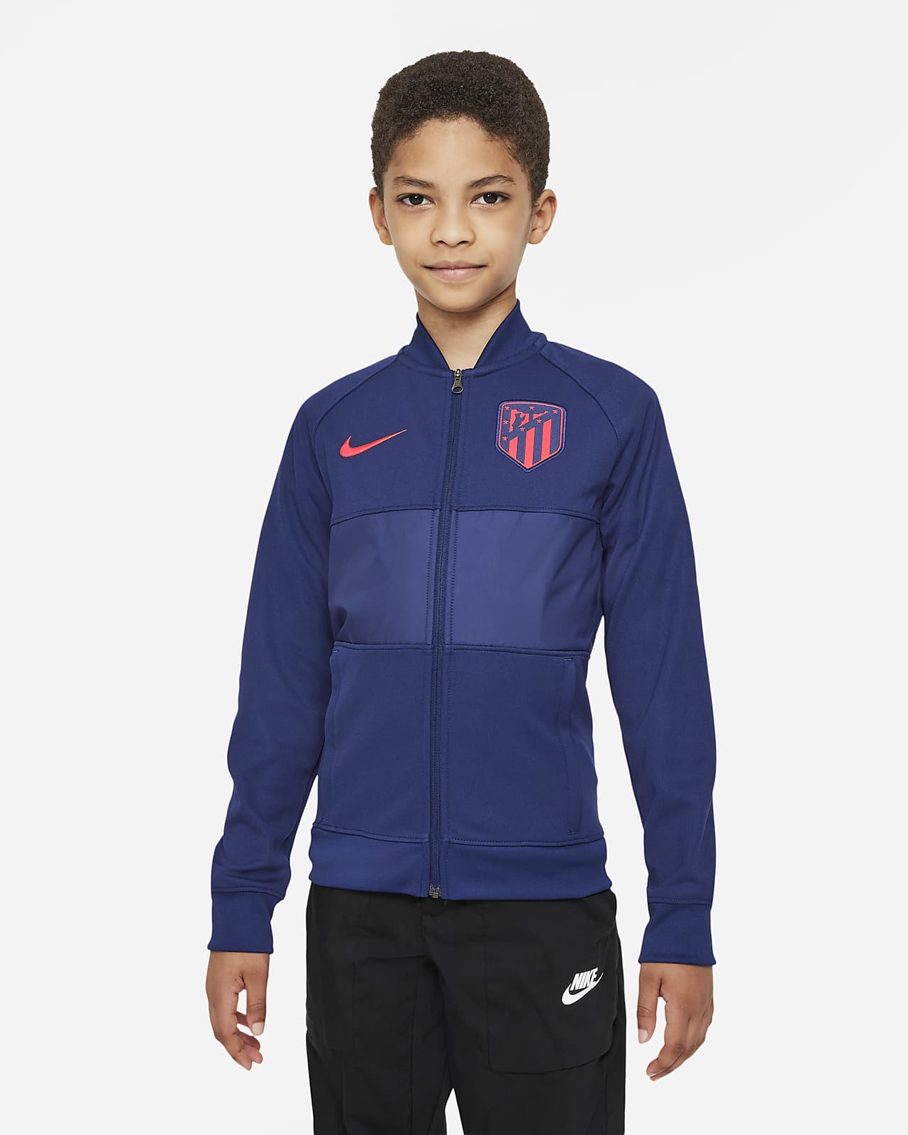 Atlético Madrid-fodboldtræningsjakke med lynlås i fuld længde til større børn