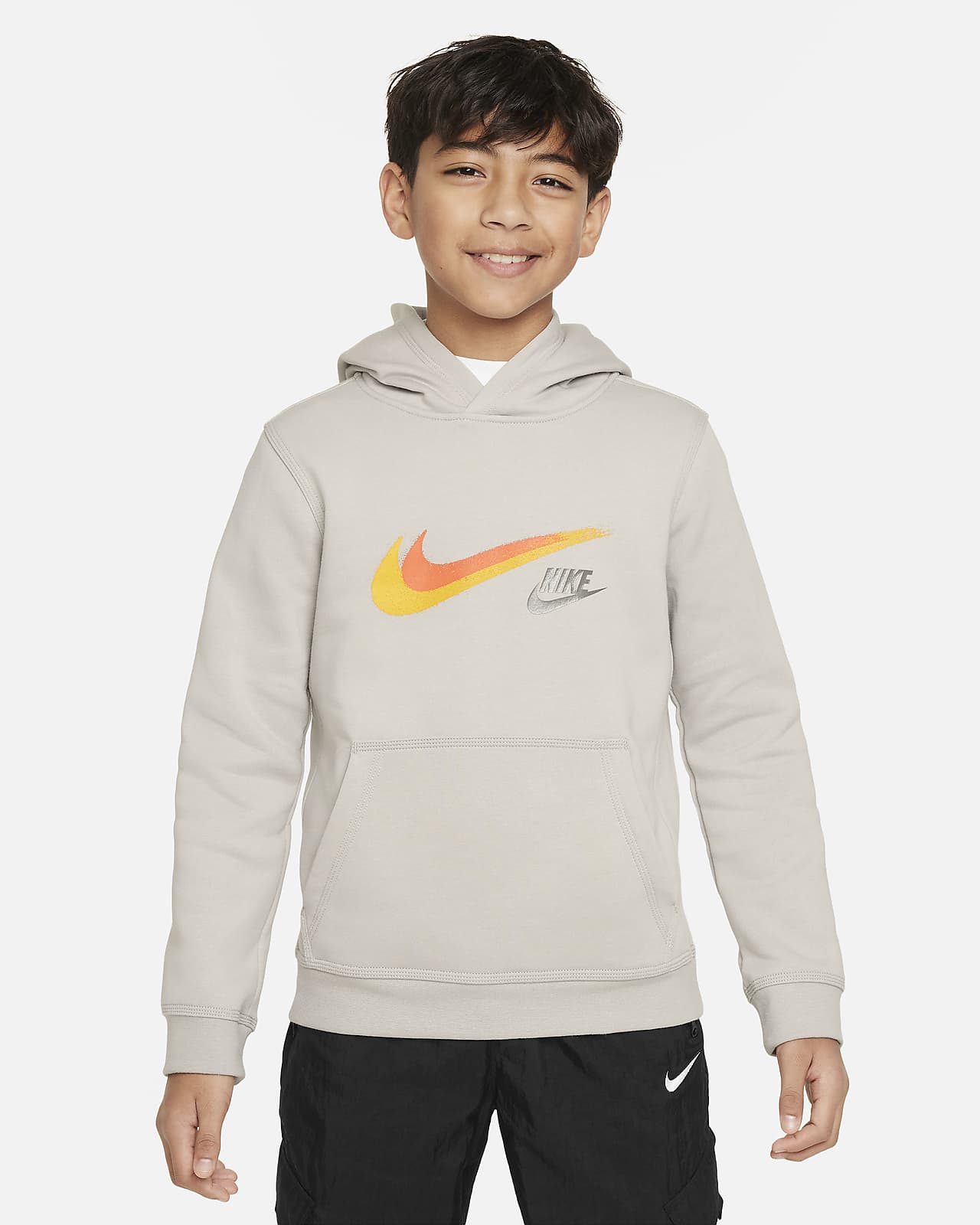 Dzianinowa bluza z kapturem i grafiką dla dużych dzieci (chłopców) Nike Sportswear