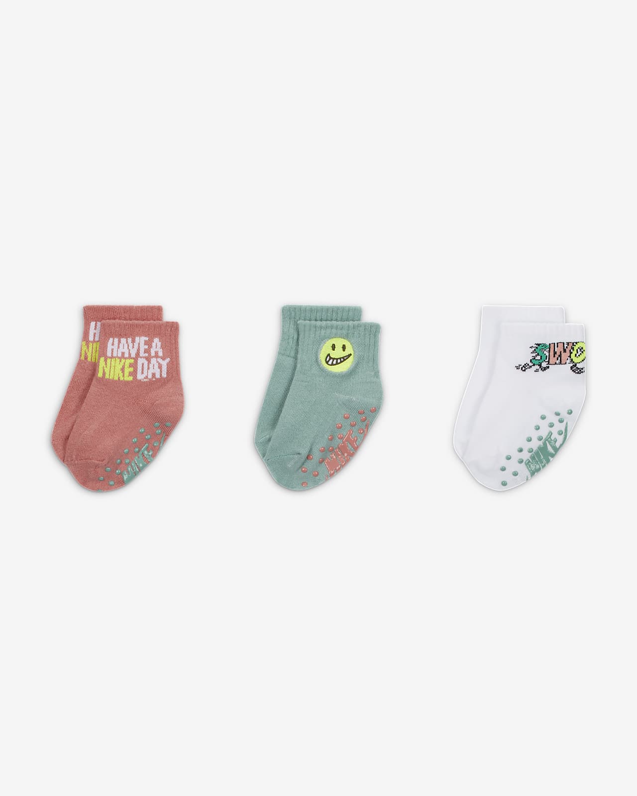 Nike "Art of Play" Gripper Ankle Socks (3 Pairs) Baby Gripper Socks