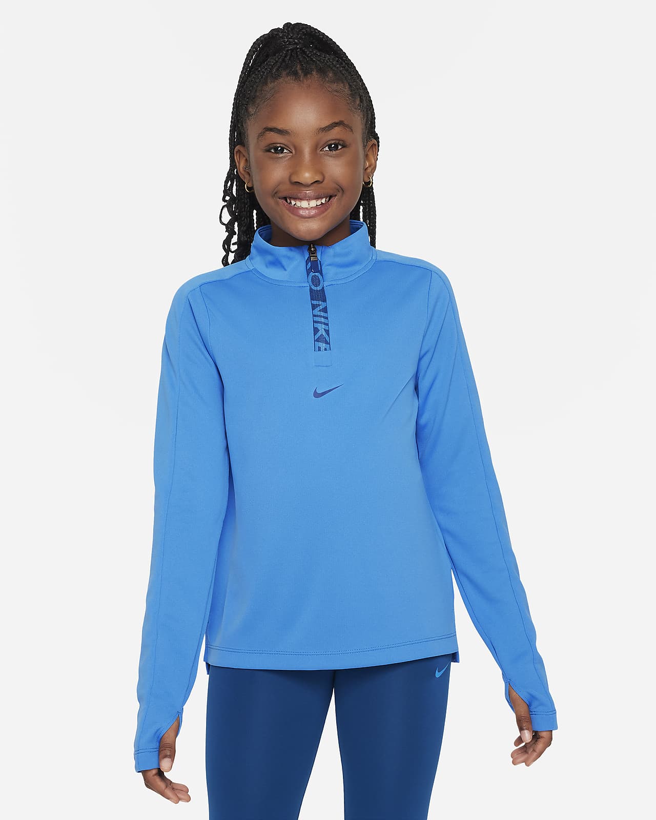 Långärmad tröja Nike Pro Dri-FIT med halv dragkedja för tjejer