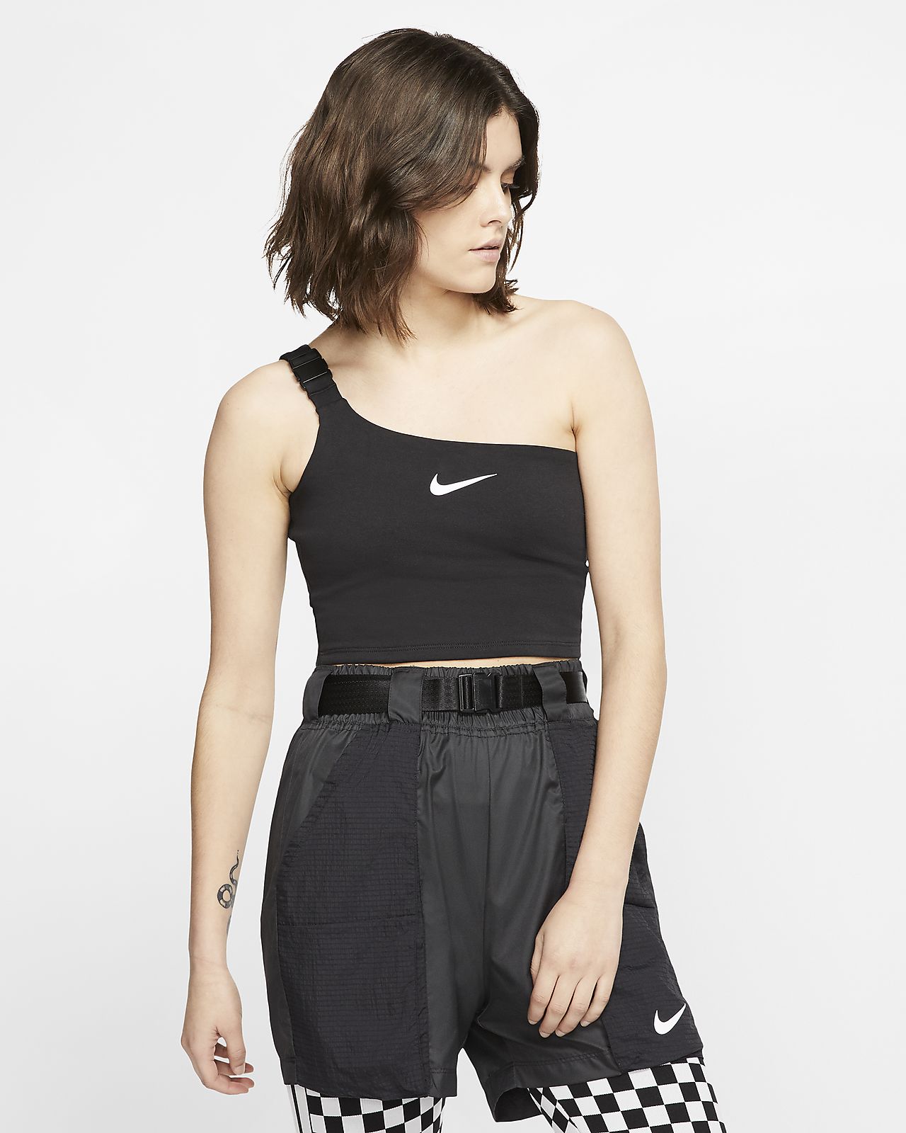 nike black mini swoosh crop top