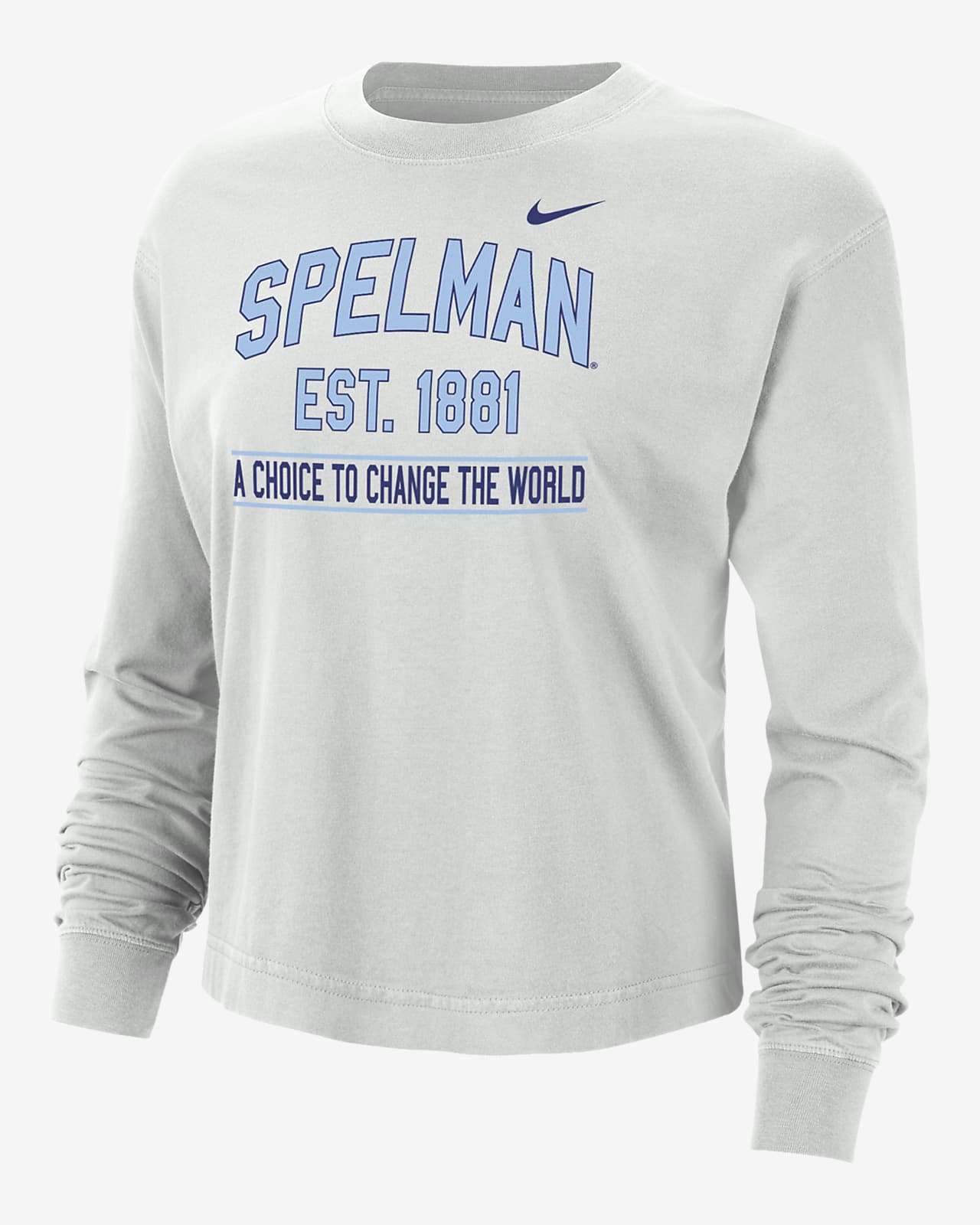 Playera de manga larga universitaria Nike de corte cuadrado para mujer Spelman