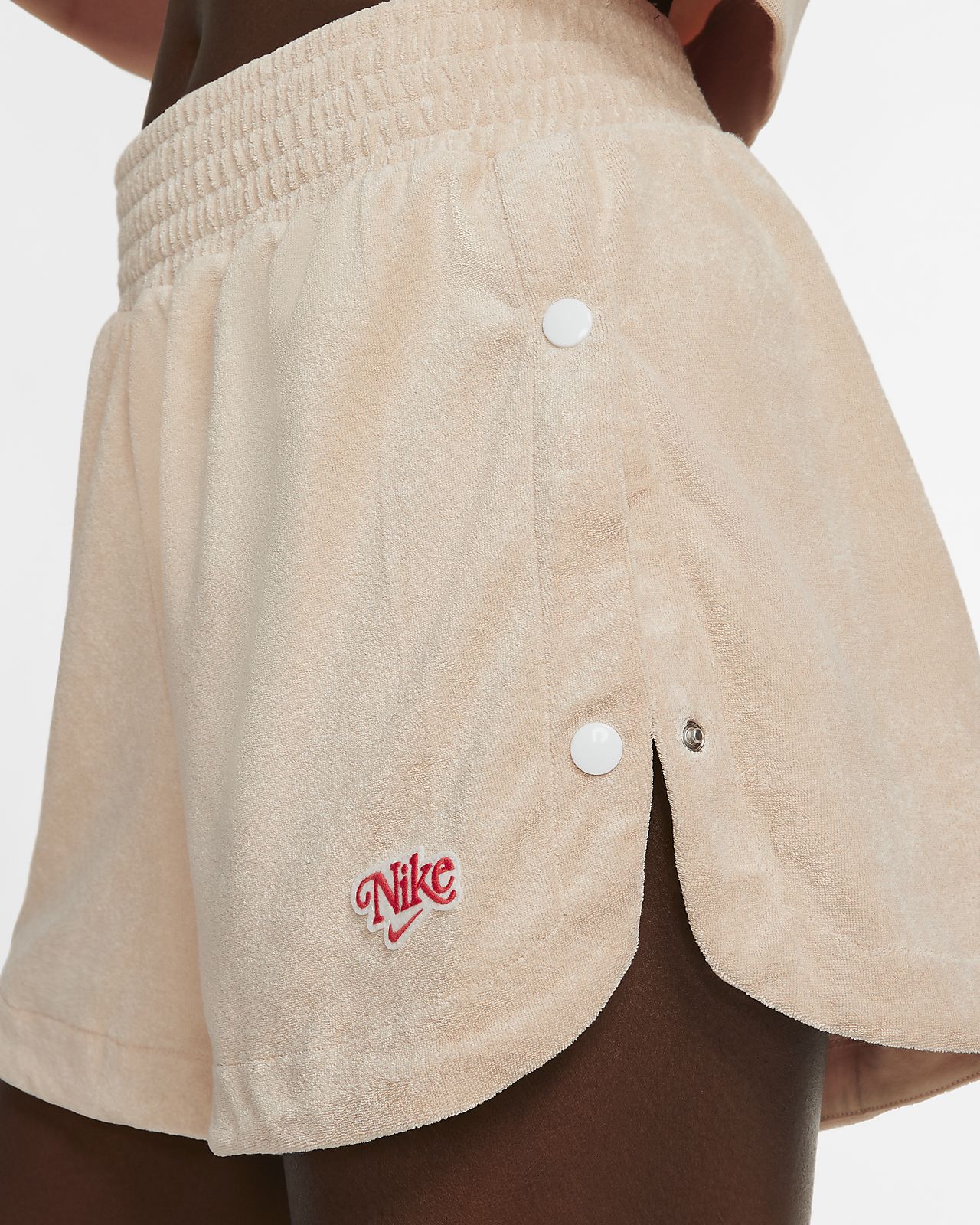 nike terry towelling shorts in beige