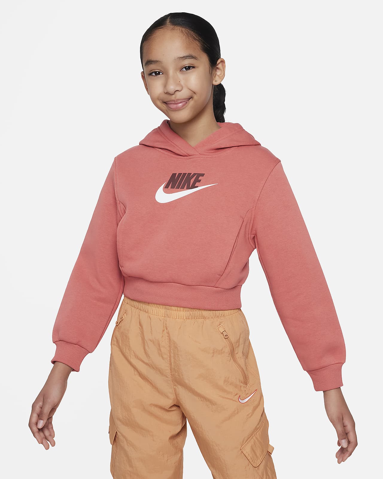 Zkrácená mikina Nike Sportswear Club Fleece s kapucí pro větší děti (dívky)