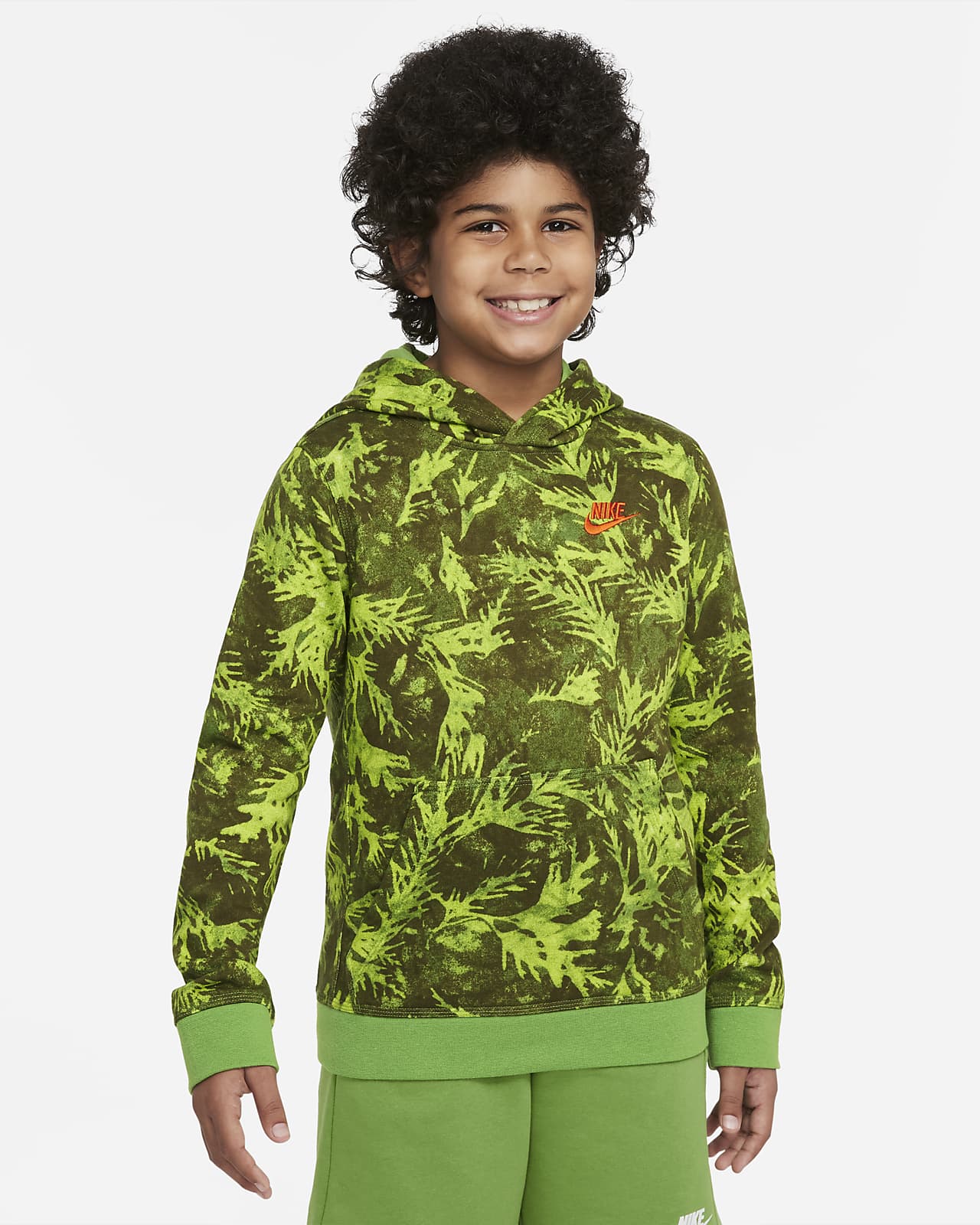 Bluza z kapturem z dzianiny dresowej z nadrukiem dla dużych dzieci (chłopców) Nike Sportswear