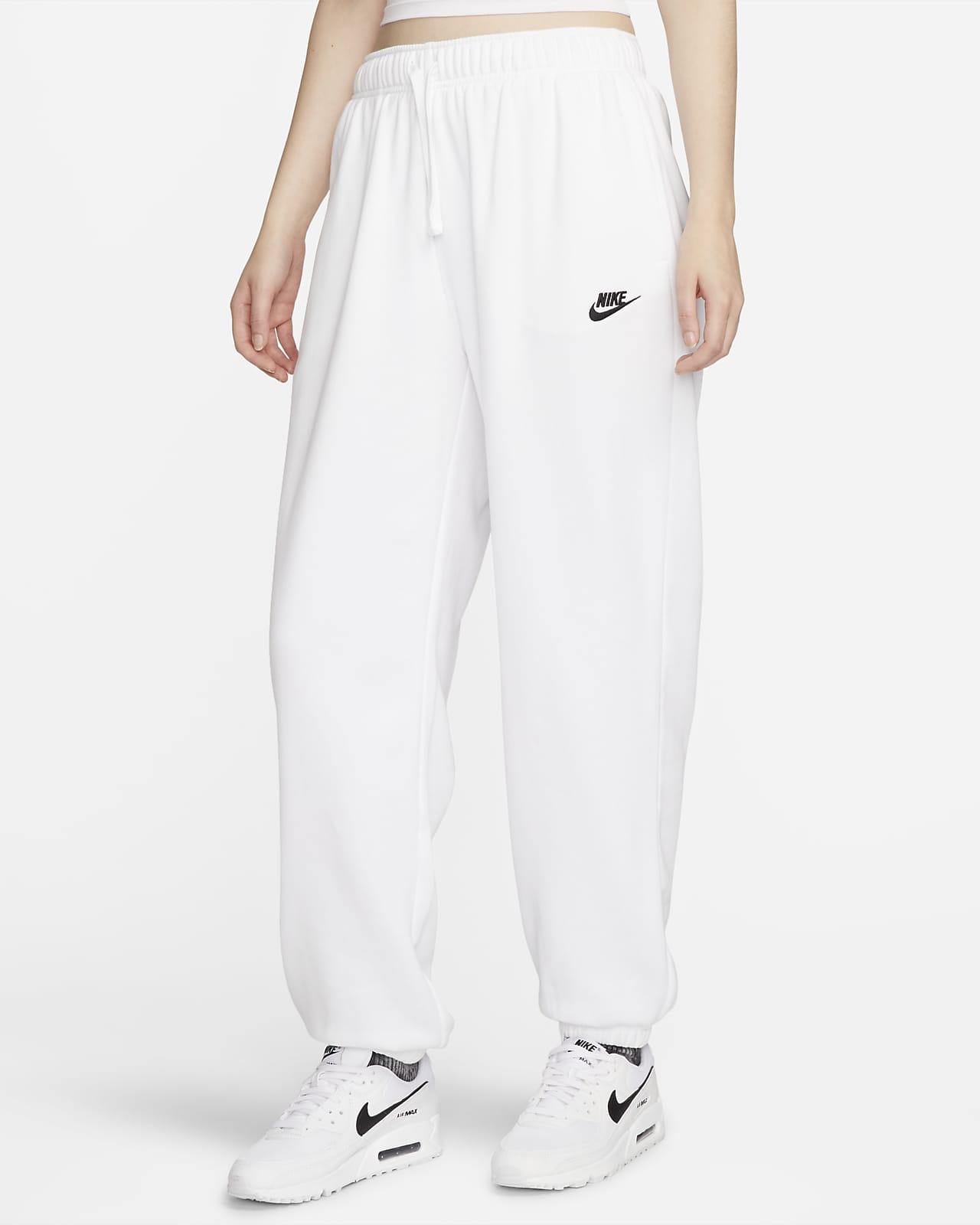 Overdimensionerede Nike Sportswear Club Fleece-sweatpants med mellemhøj talje til kvinder