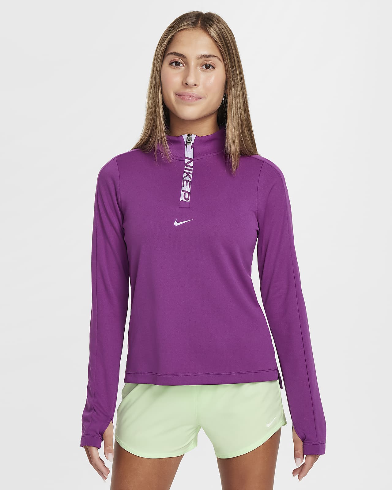 Camisola de manga comprida com fecho até meio Dri-FIT Nike Pro para rapariga