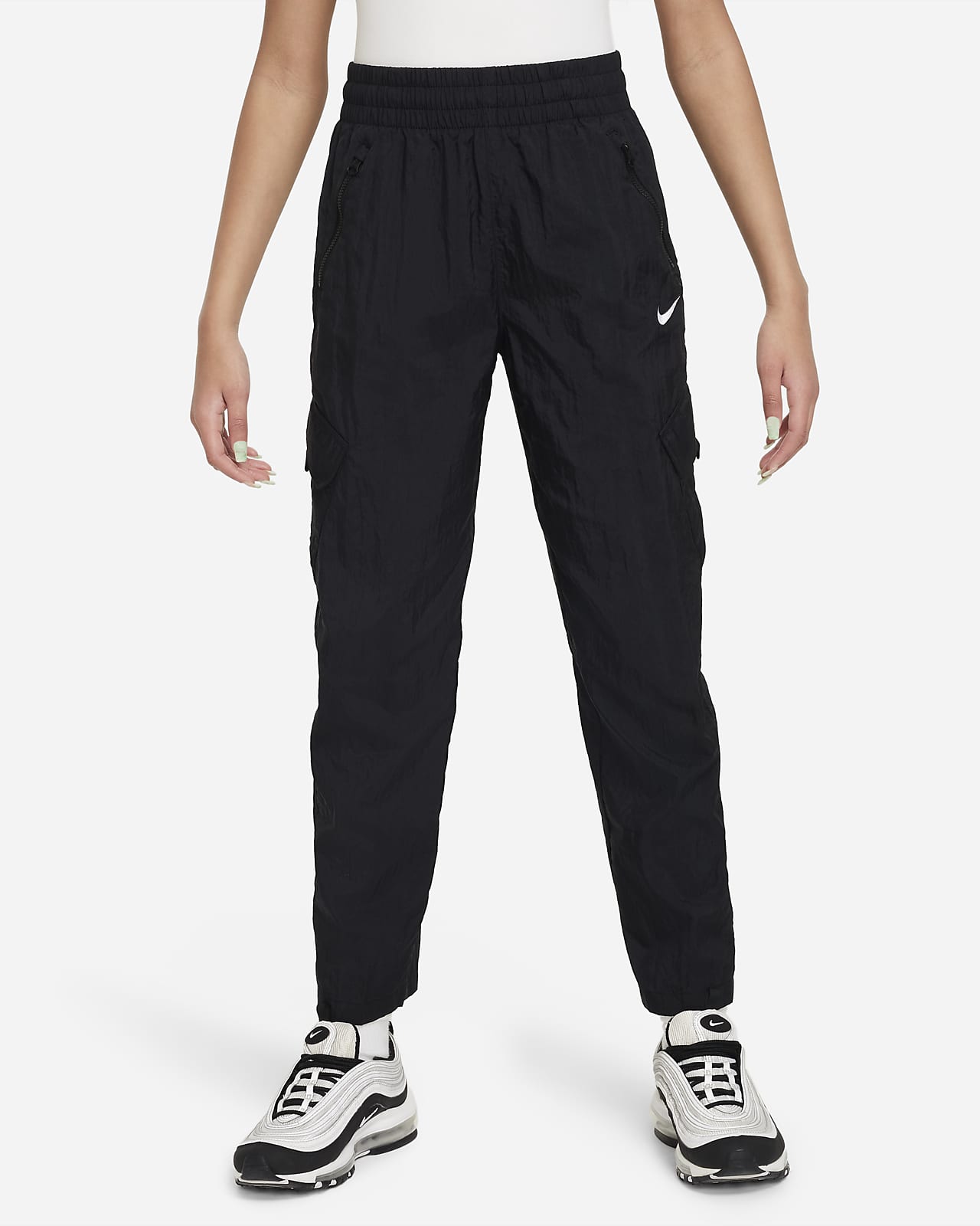 Tkané cargo kalhoty Nike Sportswear s vysokým pasem pro větší děti (dívky)