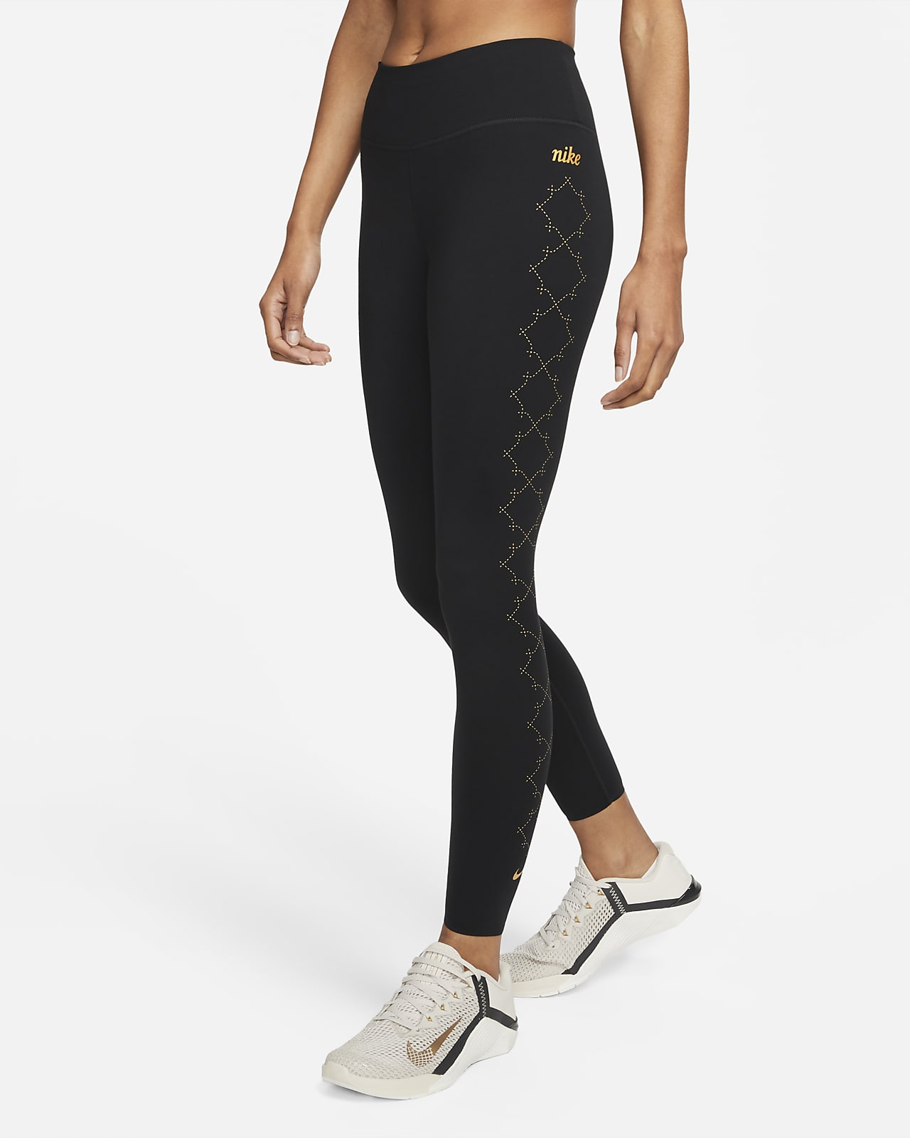 Nike Dri-FIT One Luxe 7/8-Tights mit mittelhohem Bund und Print für Damen