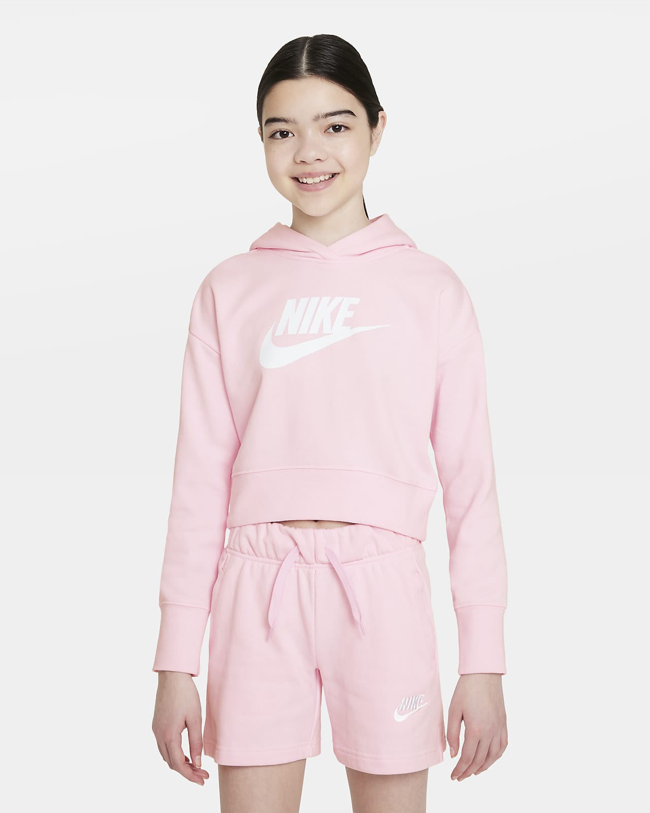 Sudadera con gorro cropped de French Terry para niña talla grande Nike Sportswear Club