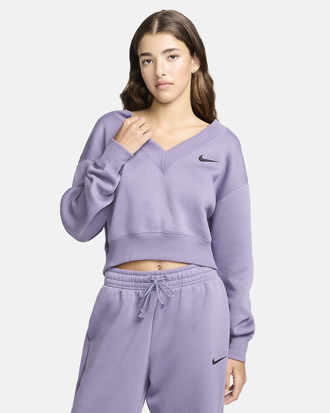 Nike Sportswear Phoenix Fleece avkortet overdel med v-hals til dame