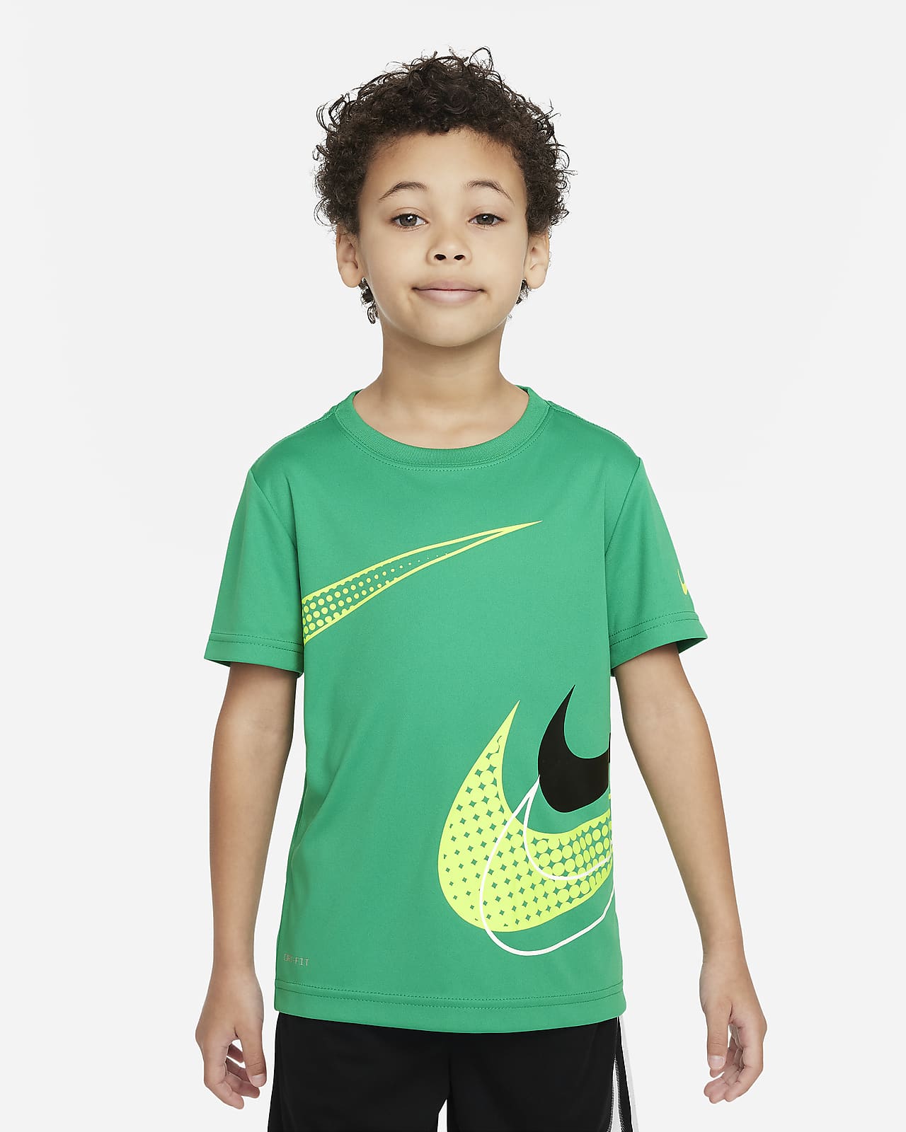 Playera estampada para niños talla pequeña Nike Dri-FIT Swoosh