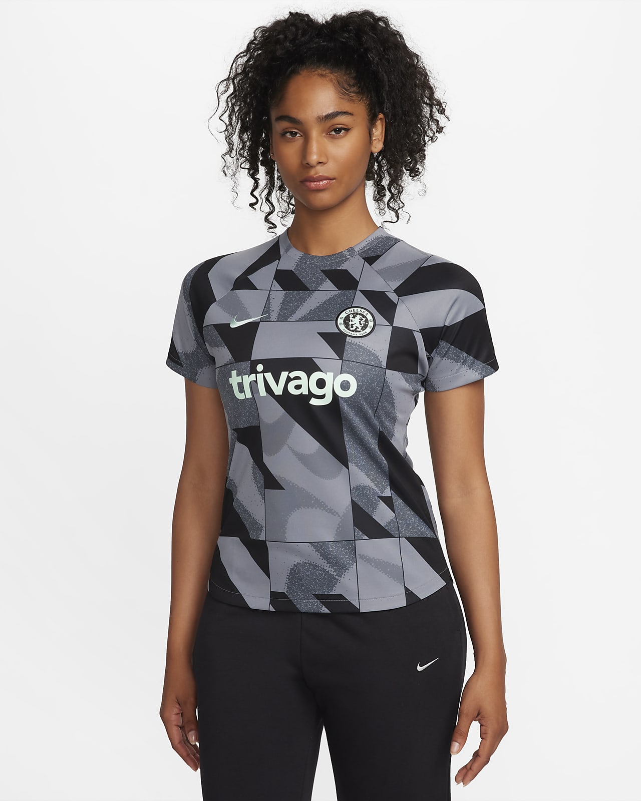 Γυναικεία ποδοσφαιρική κοντομάνικη μπλούζα προθέρμανσης Nike Dri-FIT εναλλακτικής εμφάνισης Τσέλσι Academy Pro
