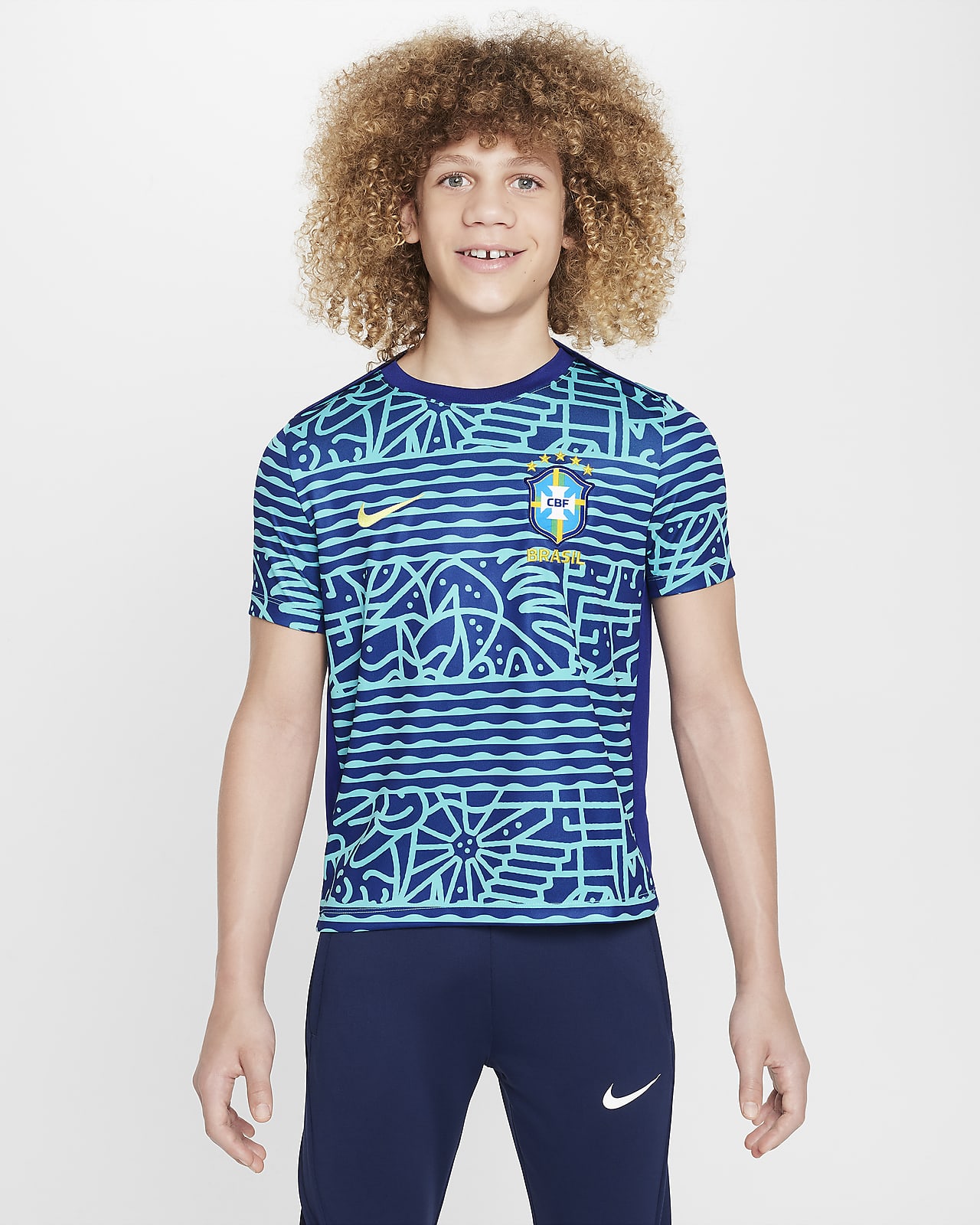 Brazil Academy Pro Big Kids' Nike Dri-FIT Soccer Pre-Match Short-Sleeve Top